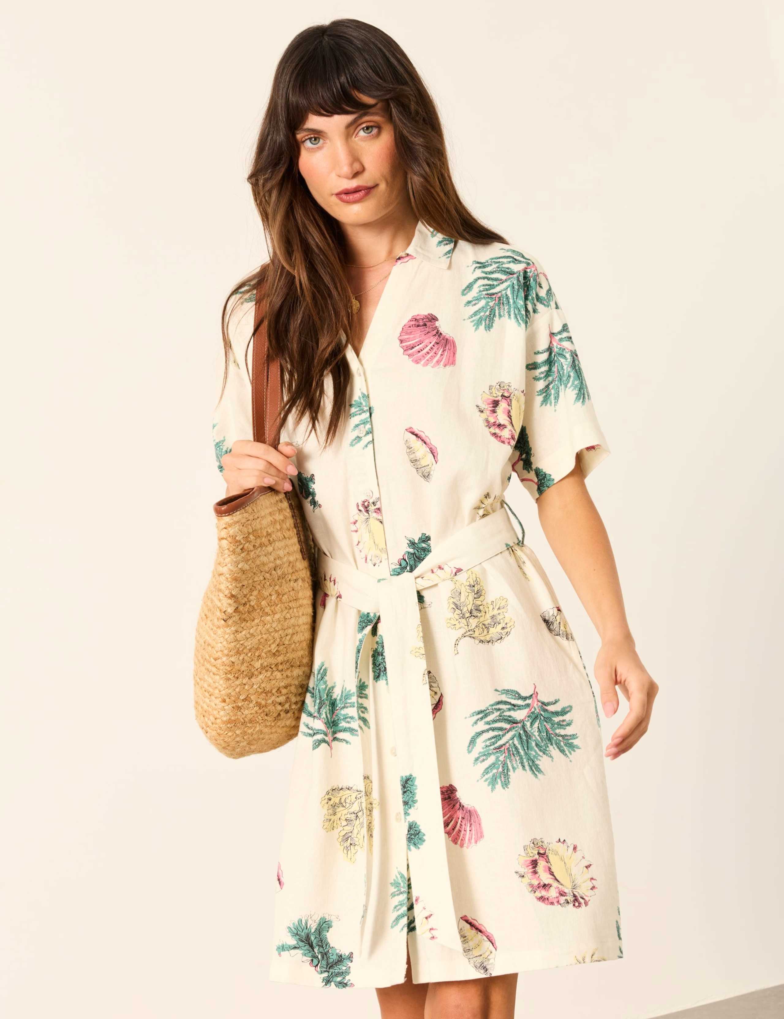 Linen Rich Shell Print Mini Shirt Dress 5 of 6