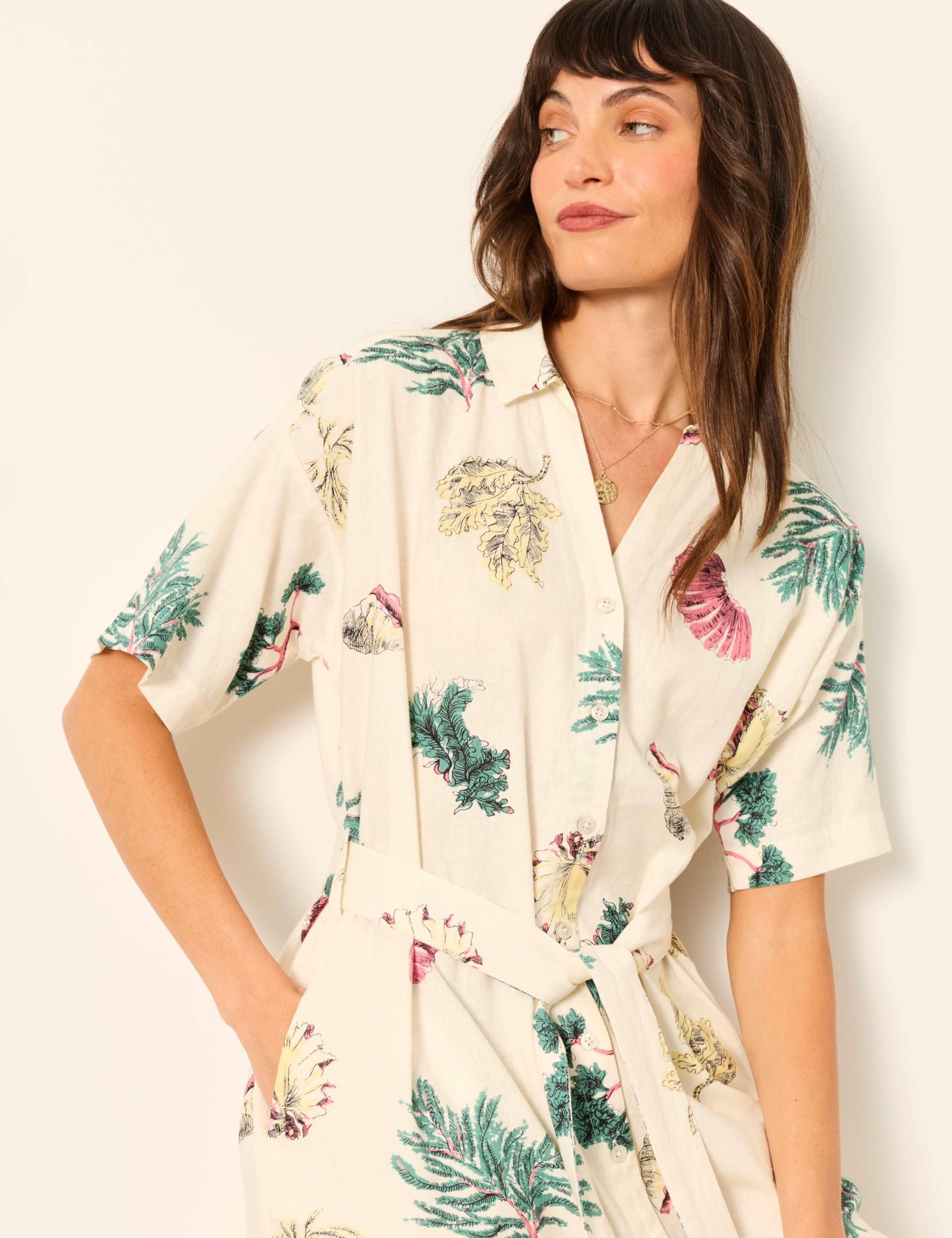 Linen Rich Shell Print Mini Shirt Dress 6 of 6