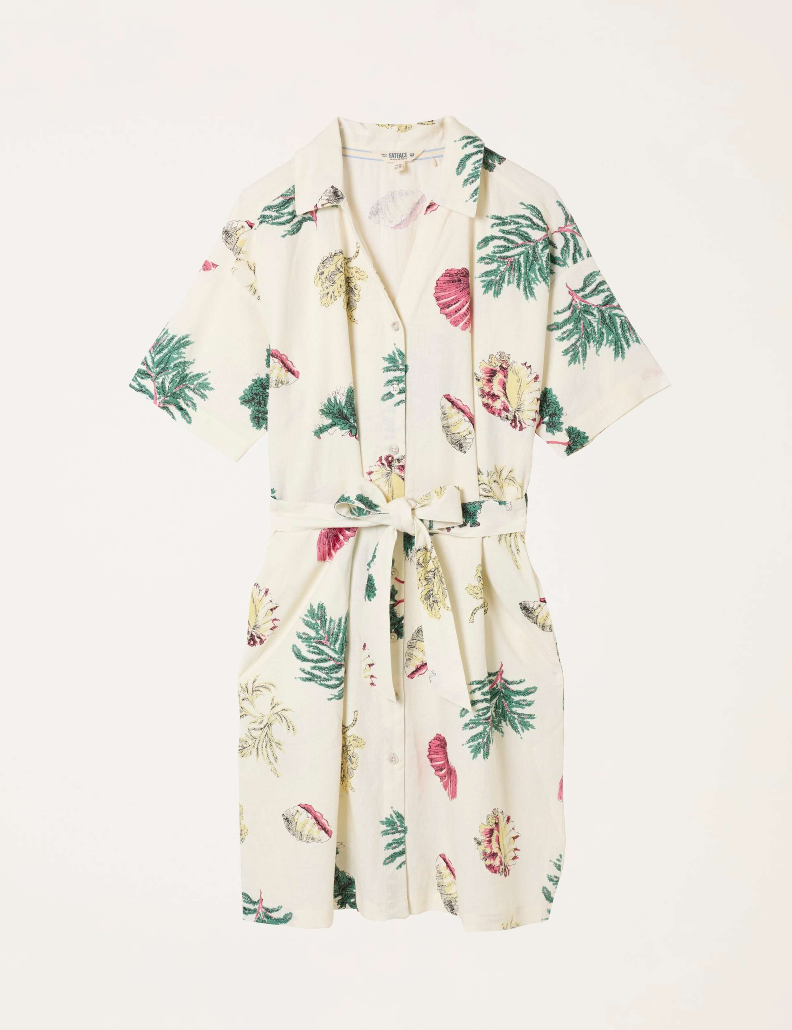Linen Rich Shell Print Mini Shirt Dress 2 of 6