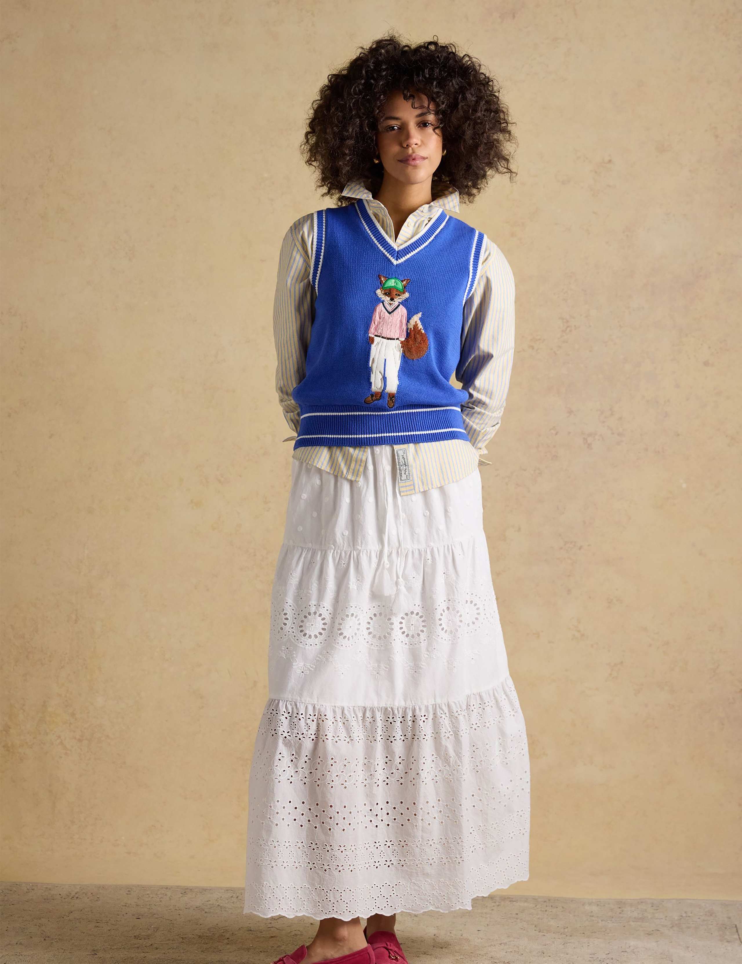 Pure Cotton Fox V-Neck Knitted Vest 3 of 8