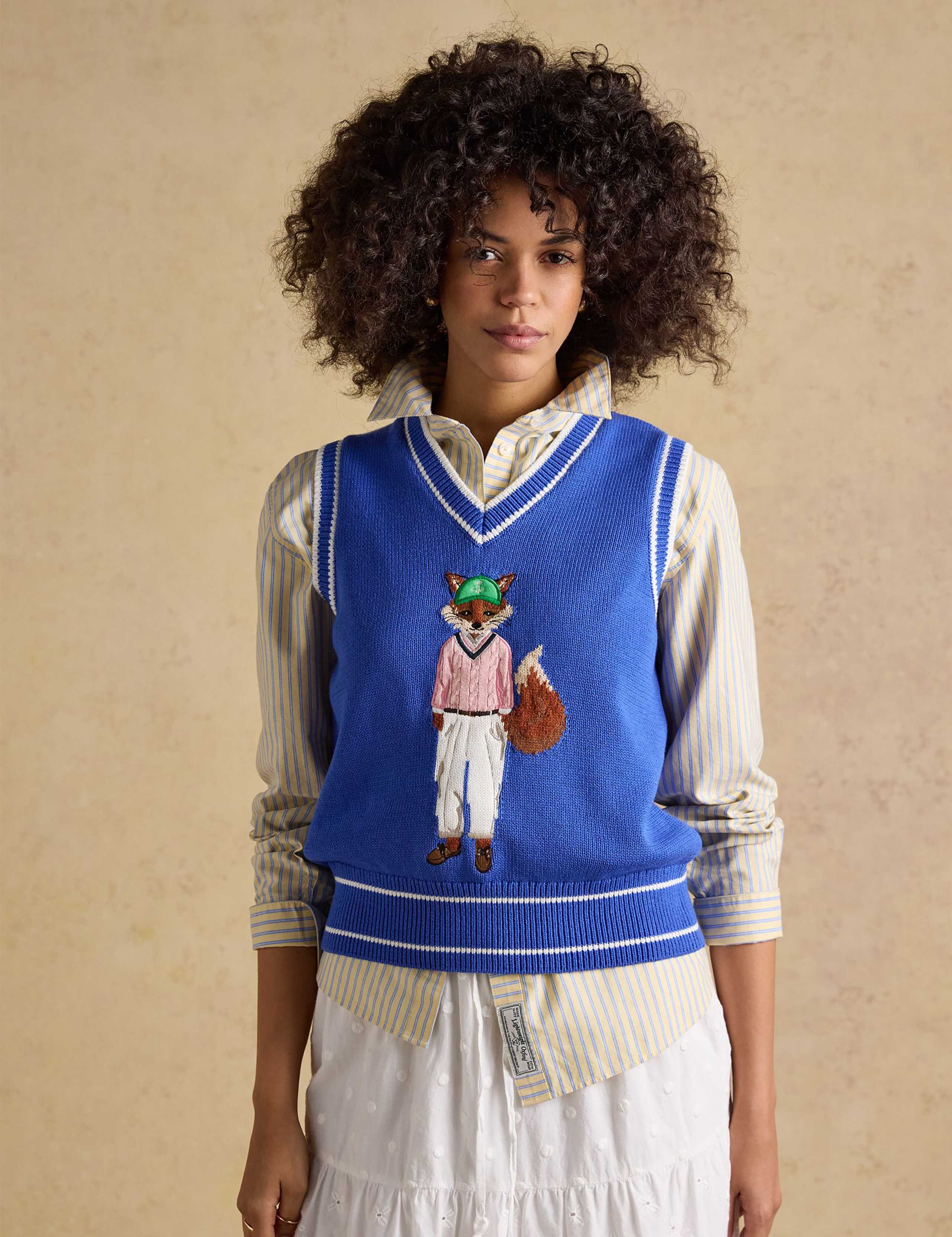 Pure Cotton Fox V-Neck Knitted Vest 4 of 8