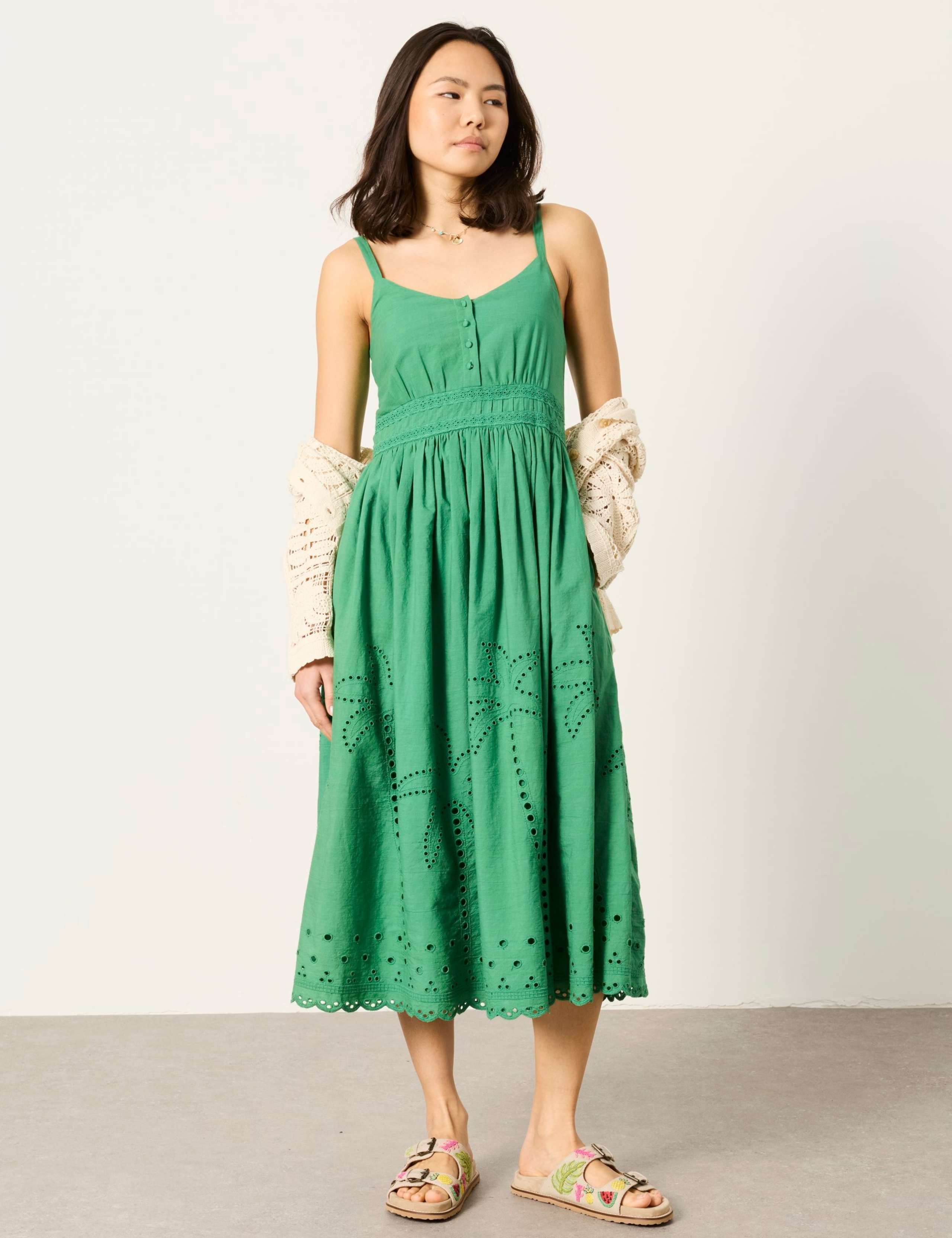 Pure Cotton Embroidered Midi Skater Dress 1 of 5