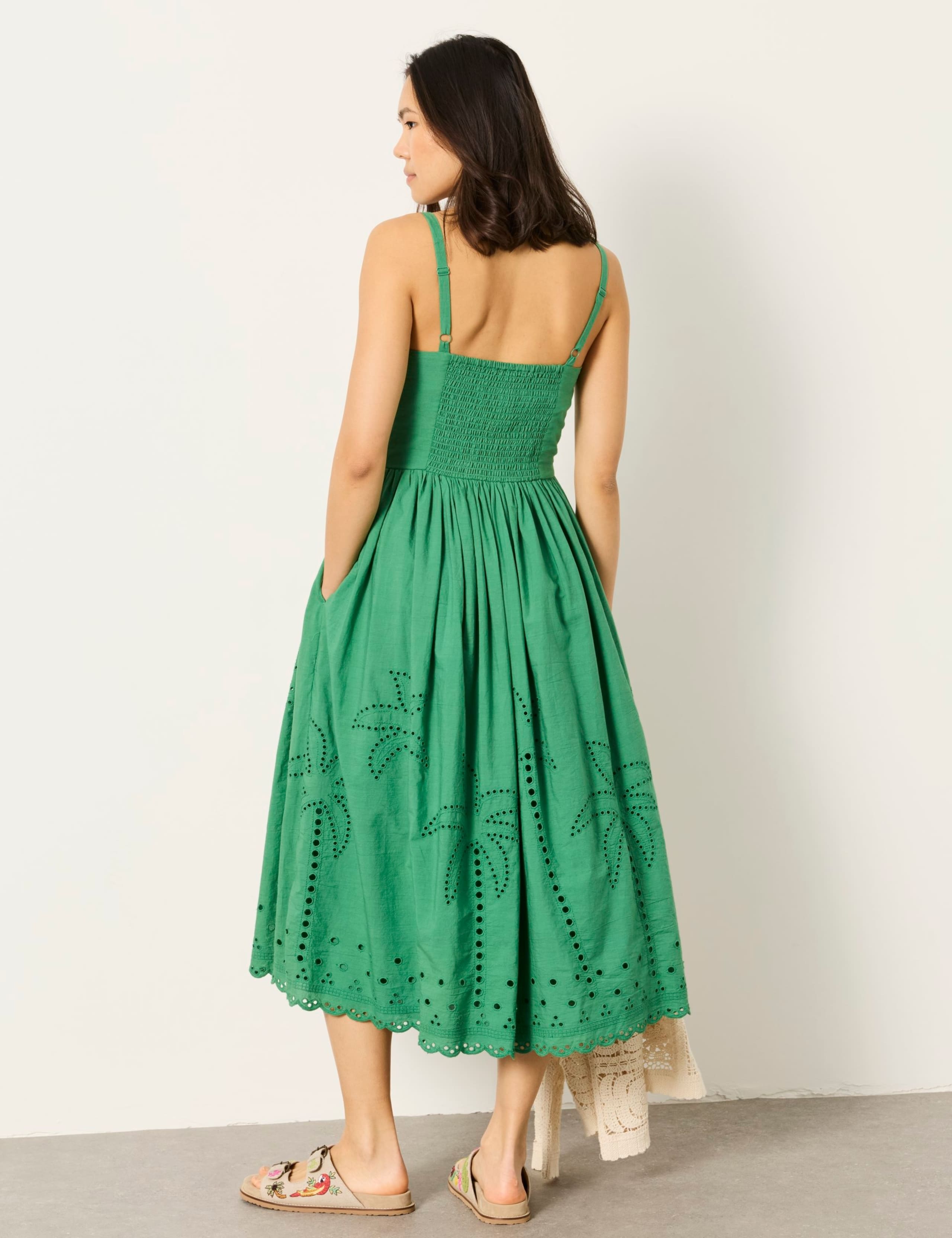 Pure Cotton Embroidered Midi Skater Dress 3 of 5