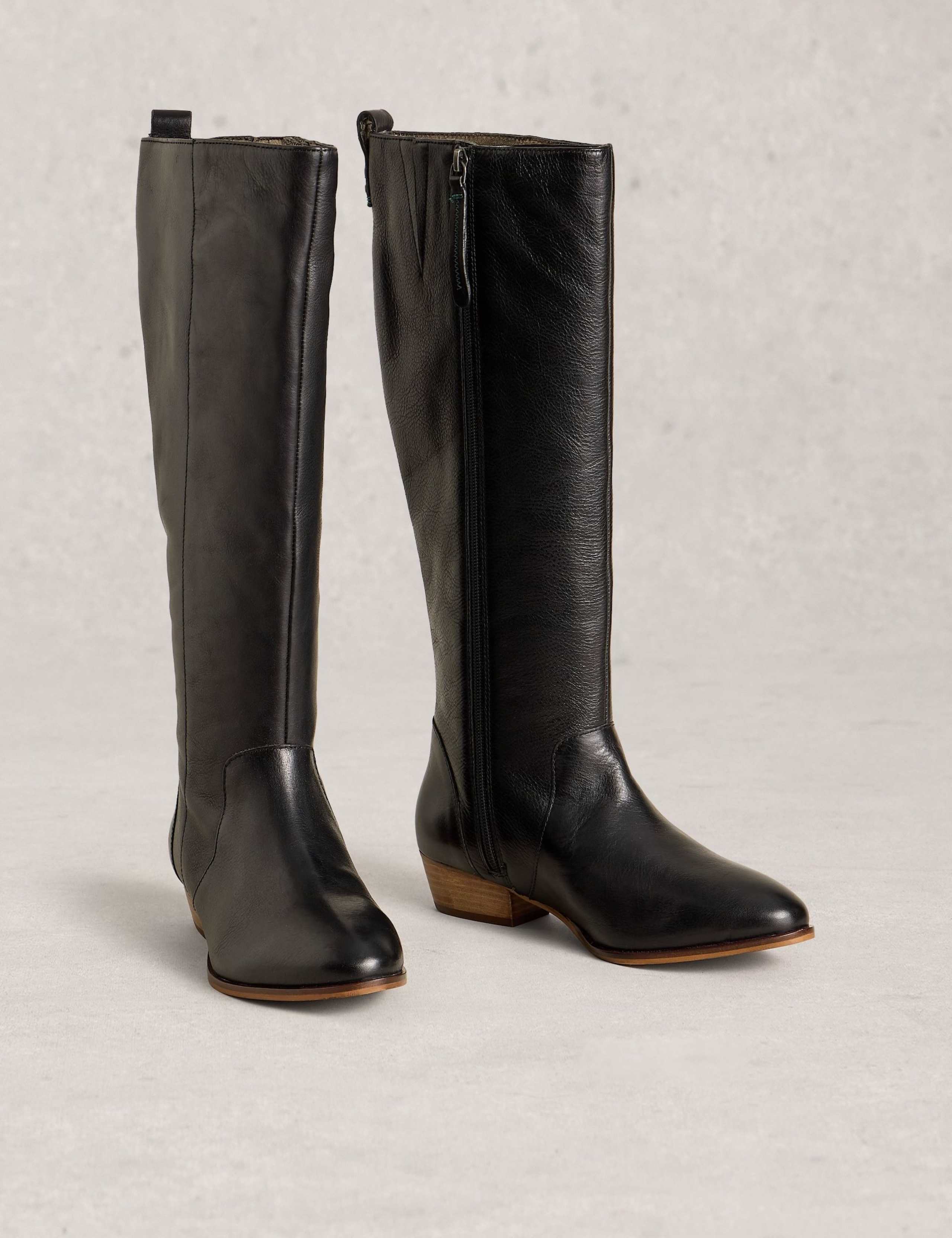 Leather Block Heel Knee High Boots 3 of 4