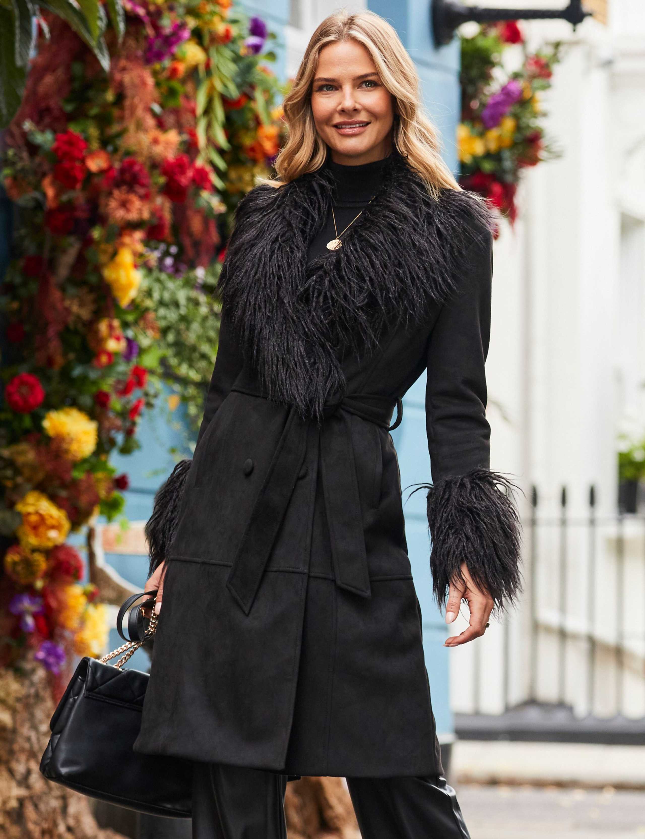 Belted Faux Fur Trim Coat 6 of 6