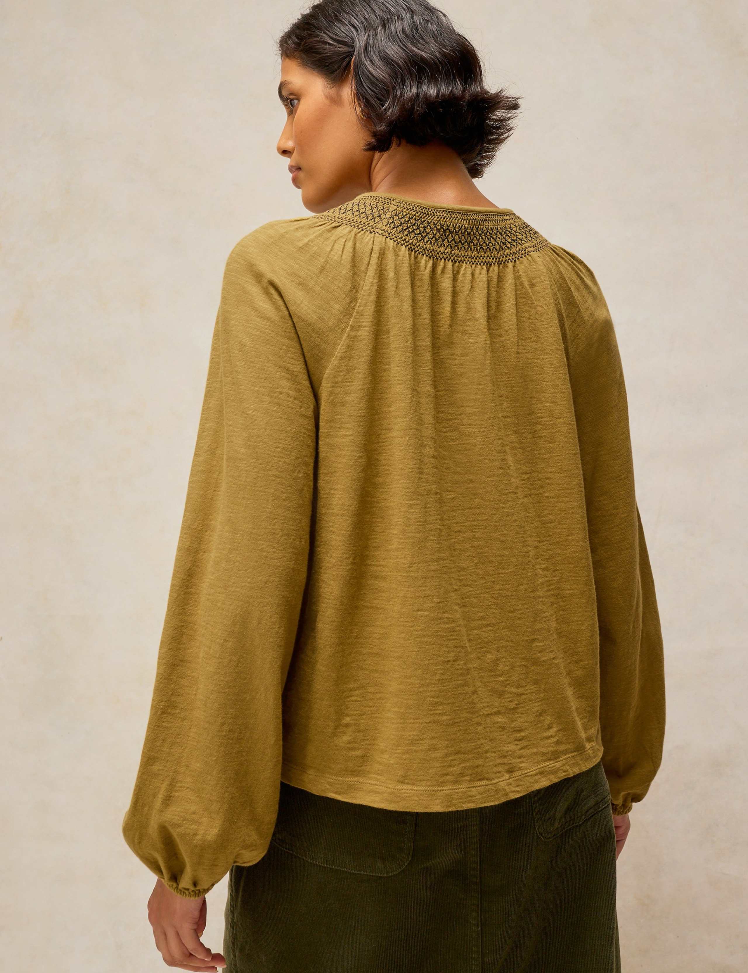 Pure Cotton Button Through Crew Neck Blouse 4 of 6