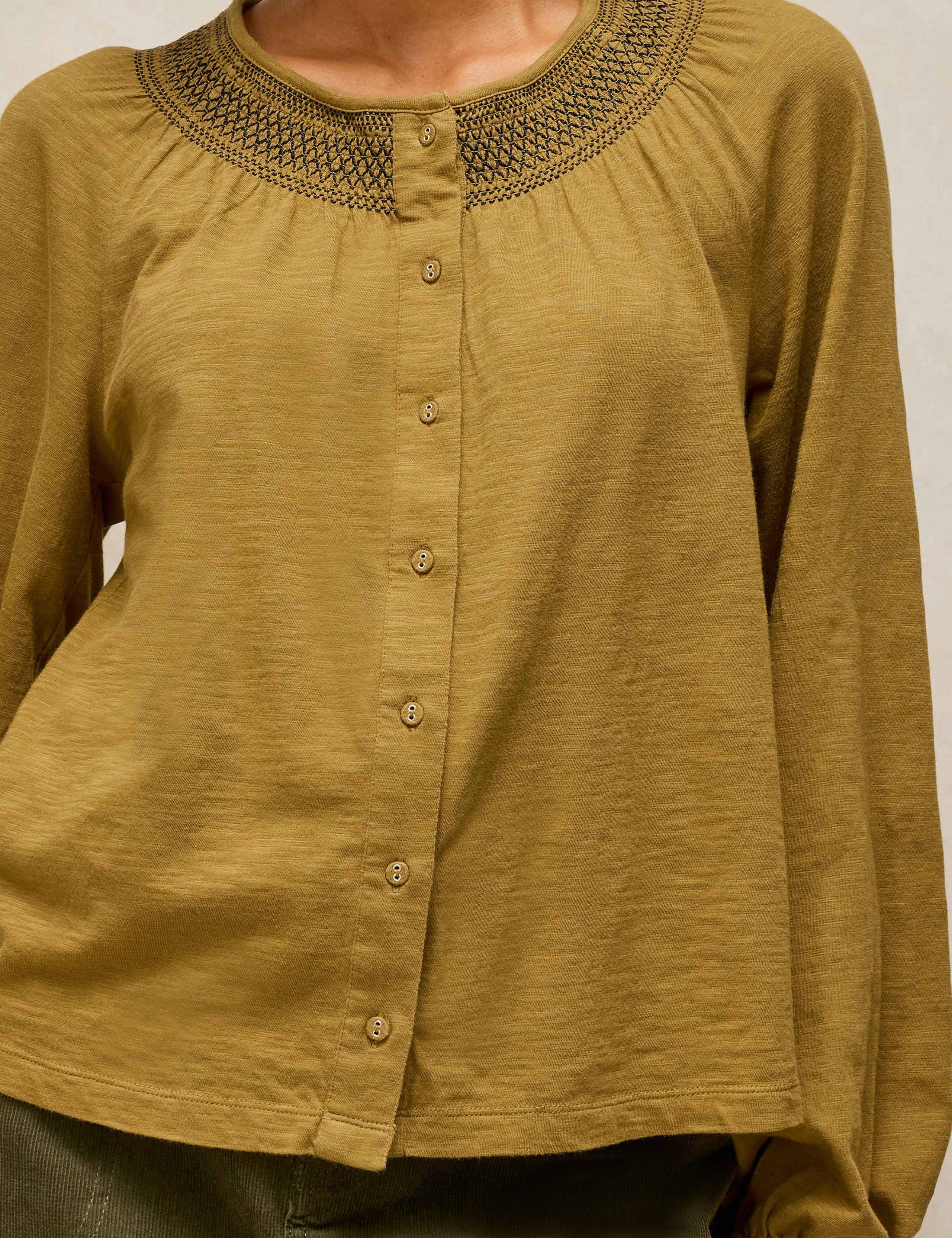 Pure Cotton Button Through Crew Neck Blouse 5 of 6