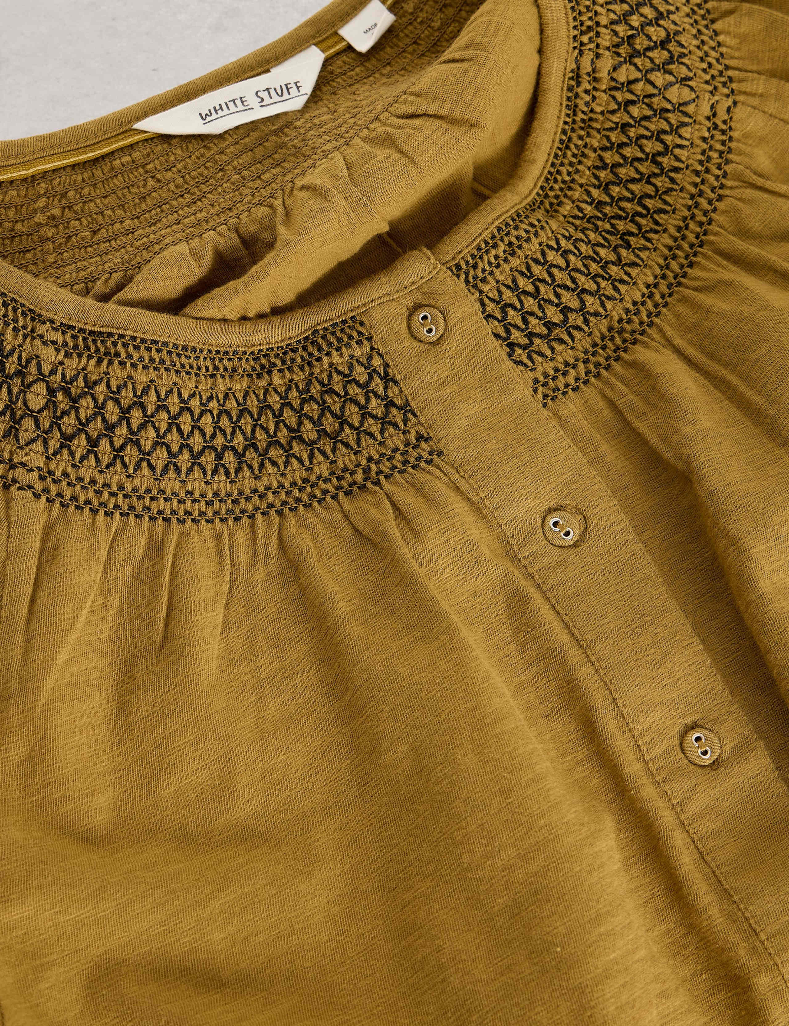 Pure Cotton Button Through Crew Neck Blouse 6 of 6