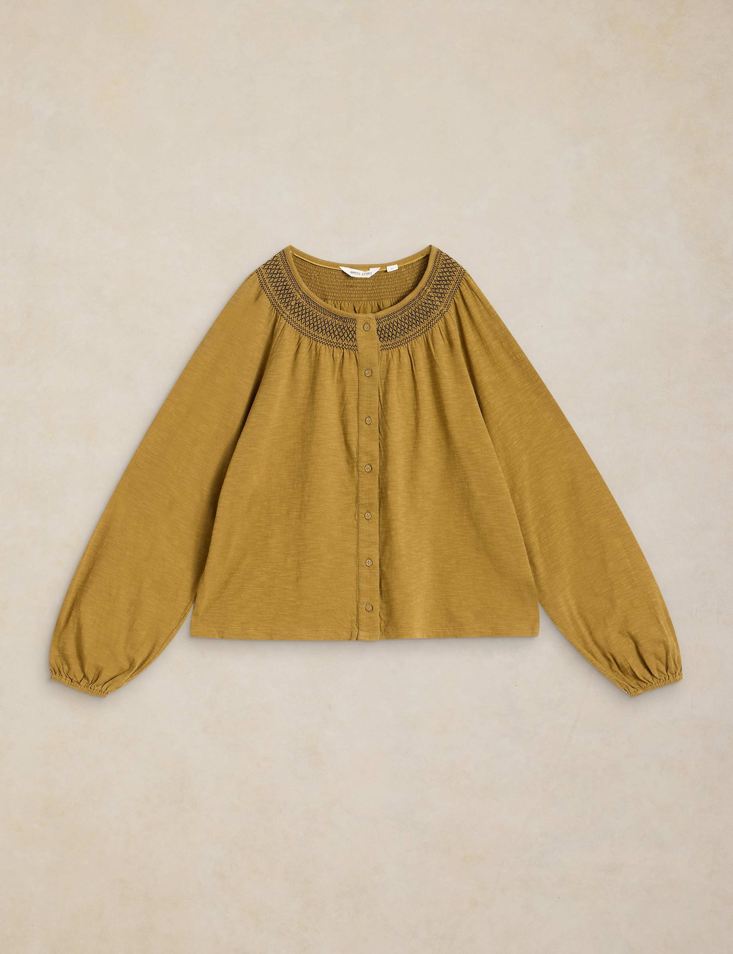 Suzie Pure Cotton Button Through Crew Neck Blouse 2 of 6