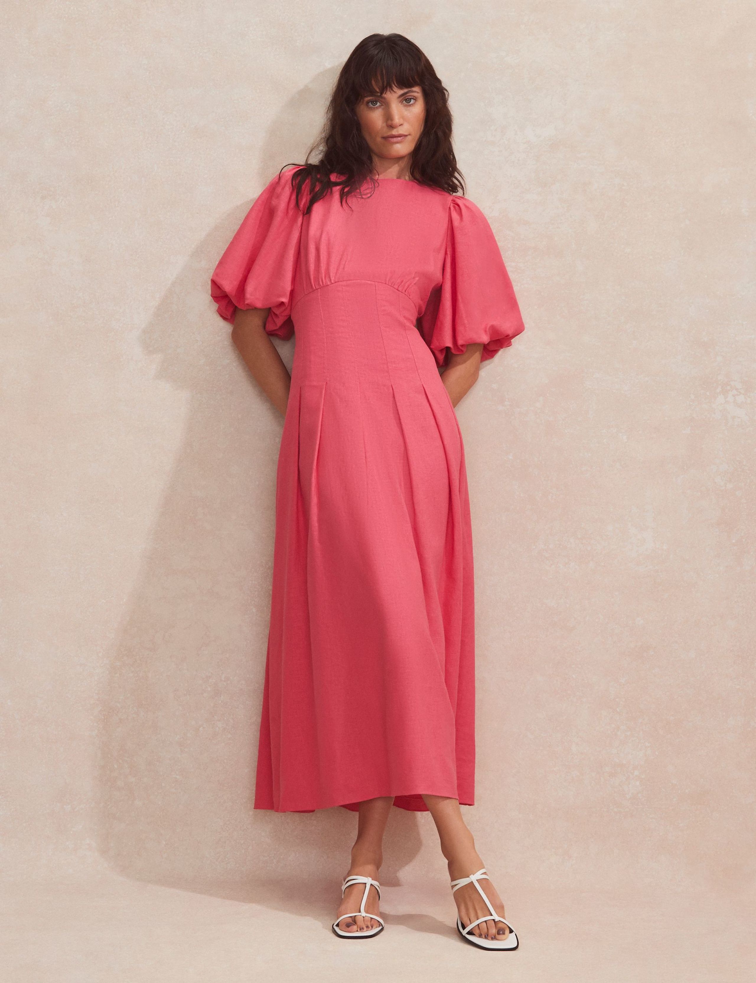 Linen Rich Pleated Midaxi Waisted Dress 2 of 5
