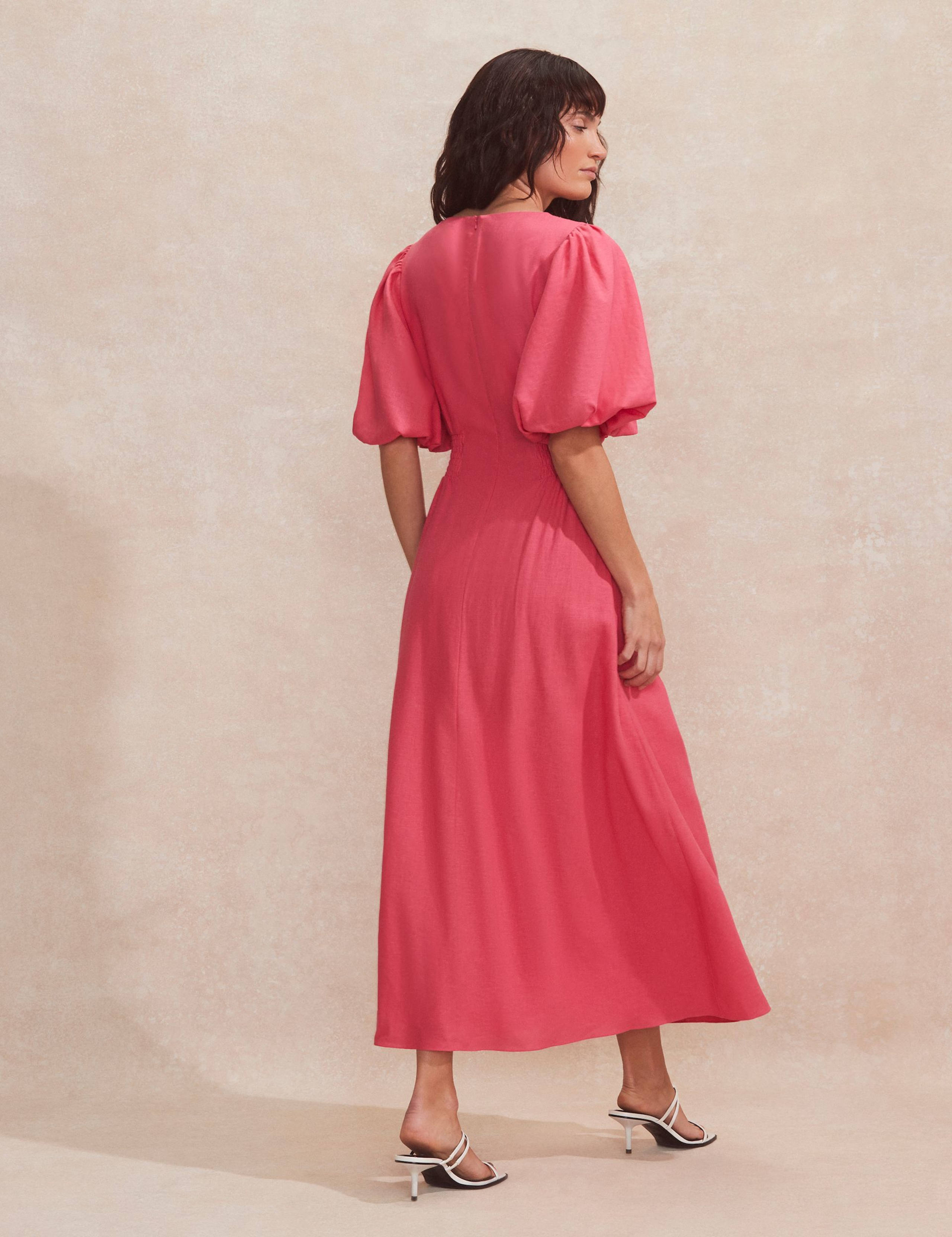 Linen Rich Pleated Midaxi Waisted Dress 3 of 5