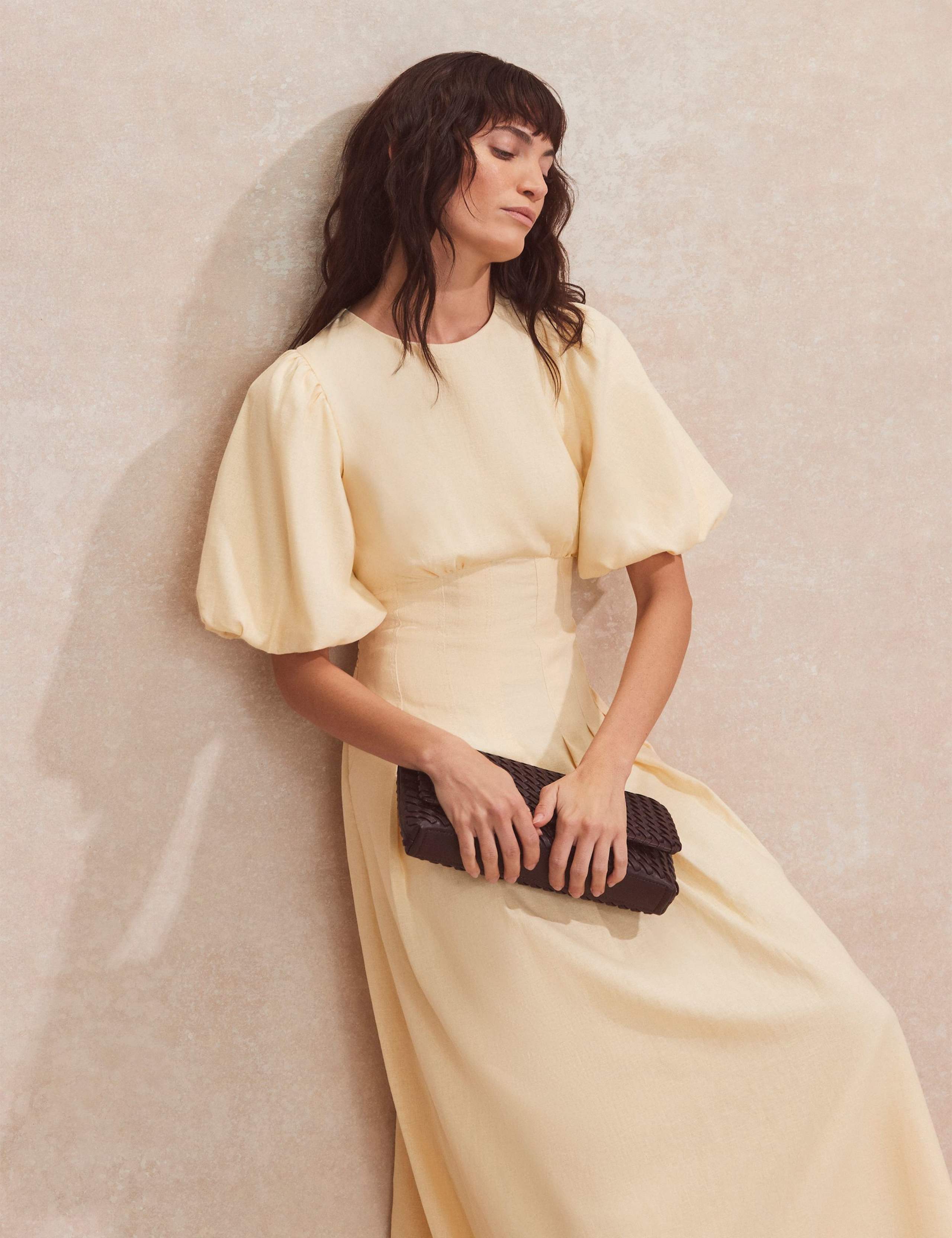 Linen Rich Pleated Midaxi Waisted Dress 3 of 4