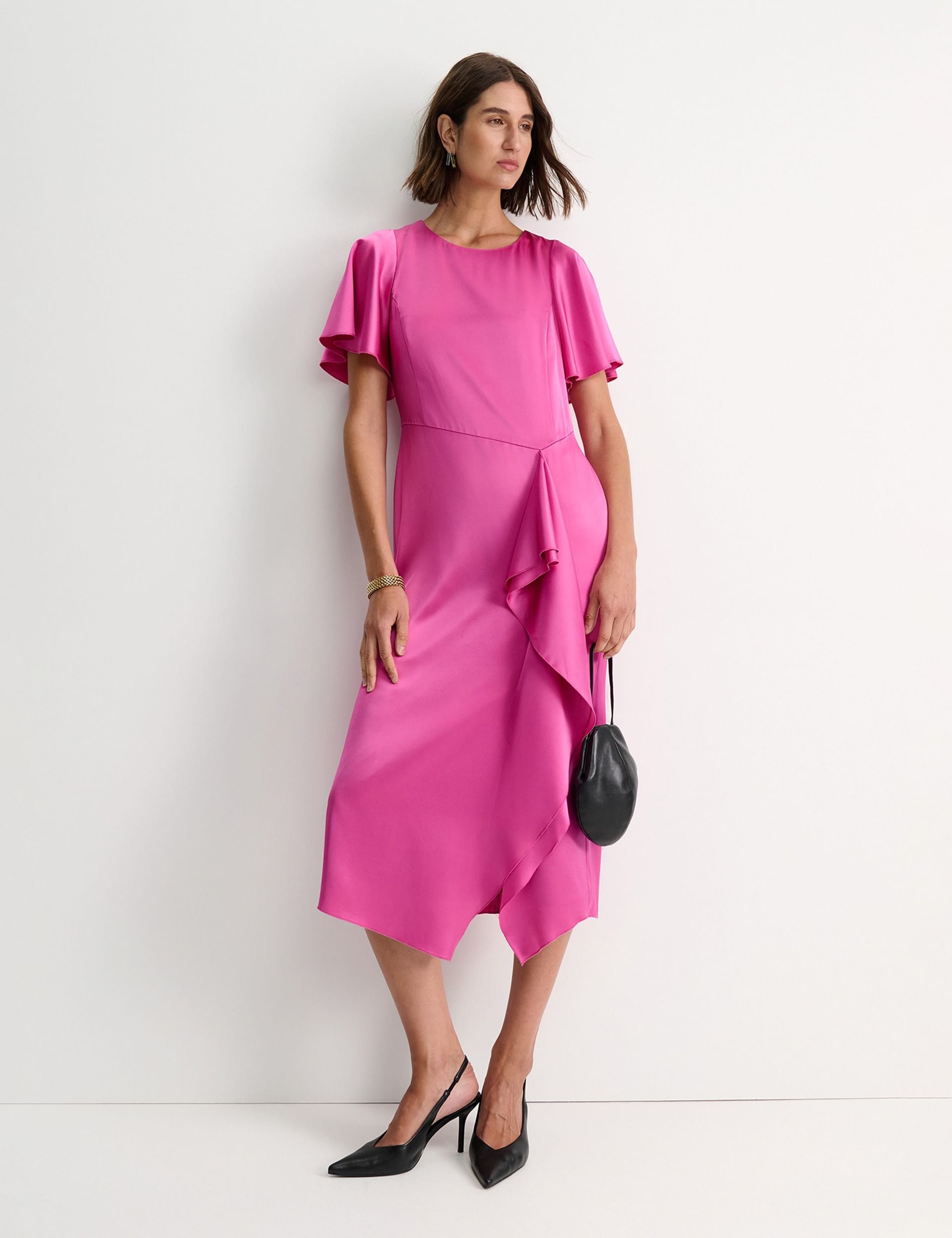 Ruffle Angel Sleeve Midi Waisted Dress 2 of 4