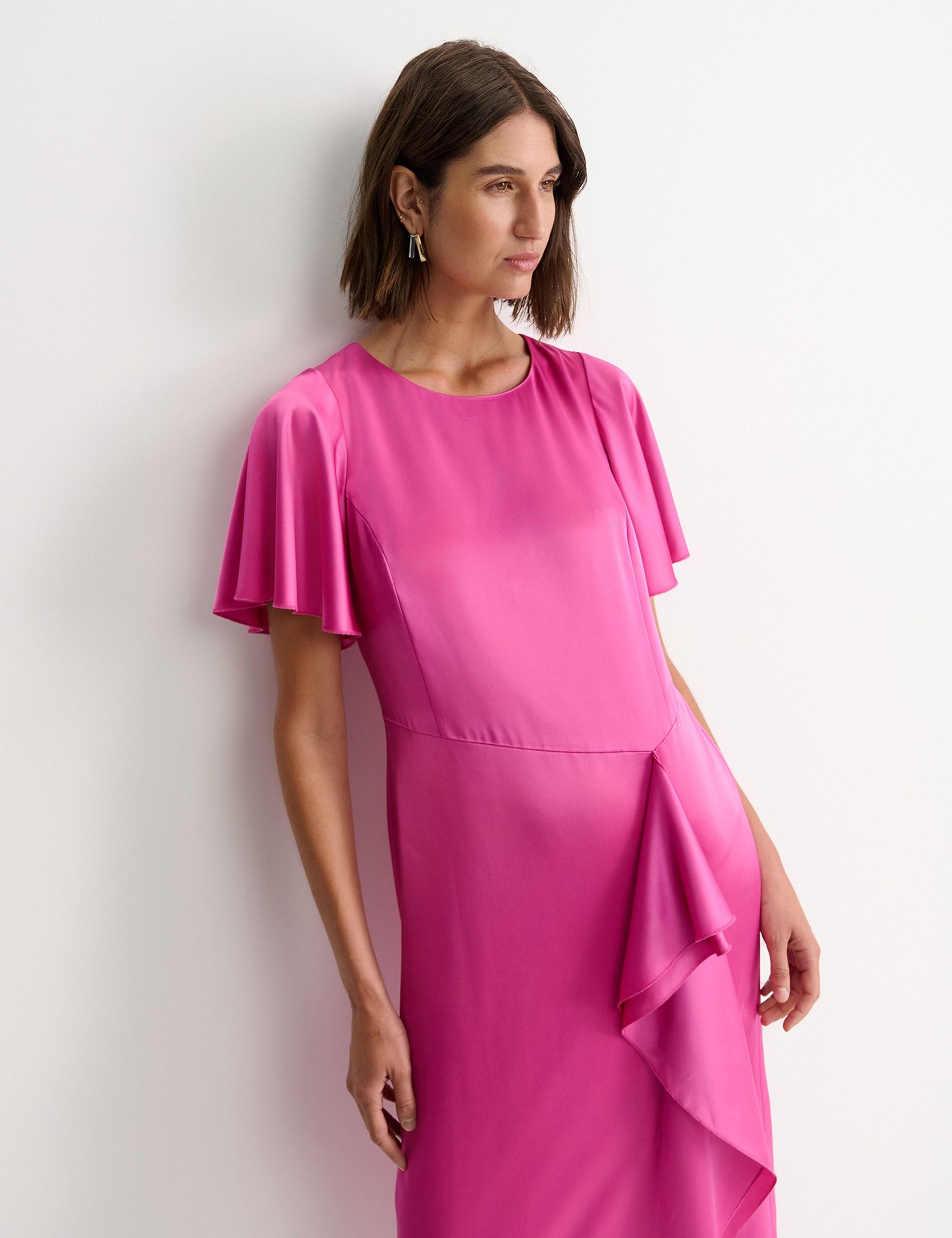 Ruffle Angel Sleeve Midi Waisted Dress 3 of 4