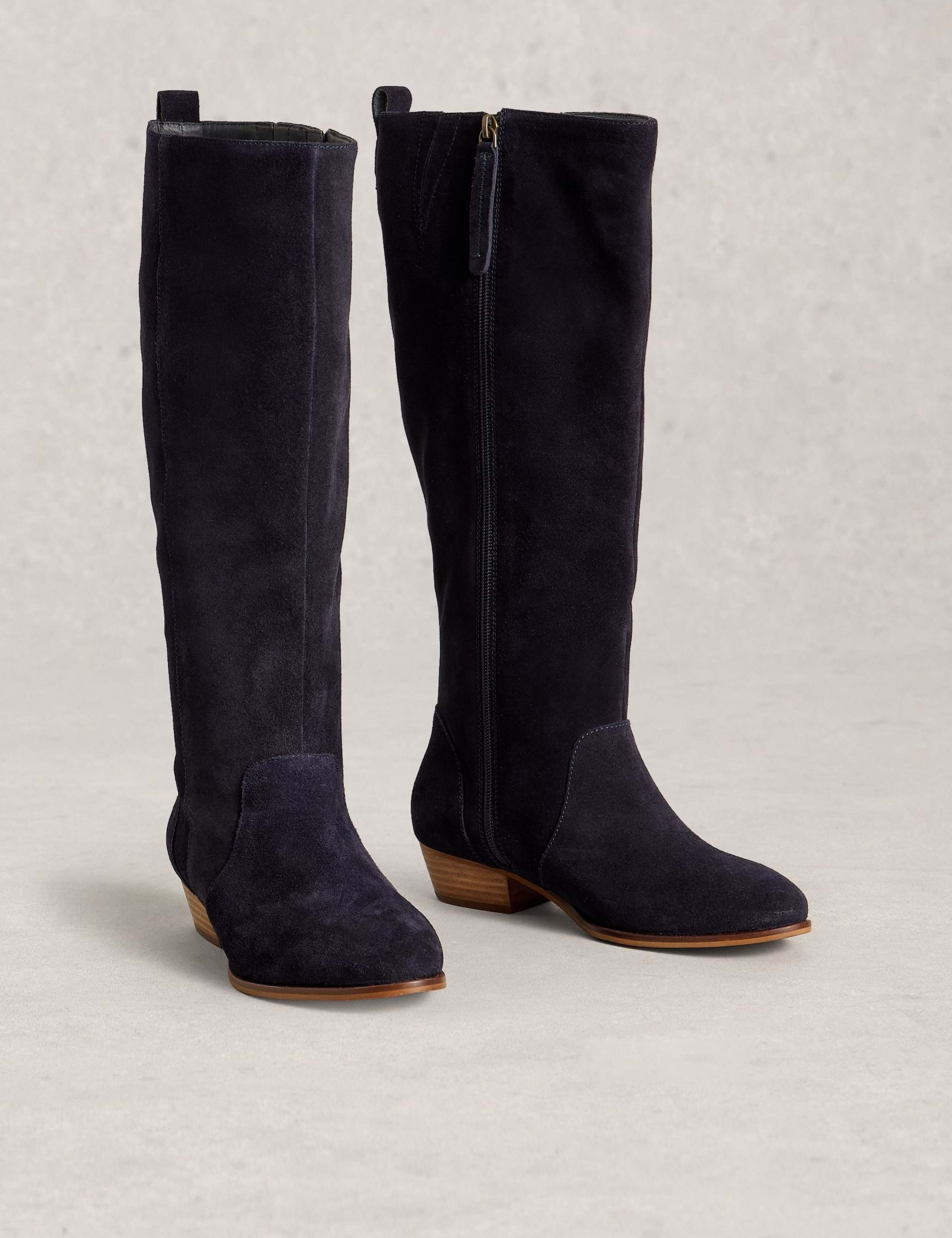Wide Fit Suede Block Heel Knee High Boots 2 of 4