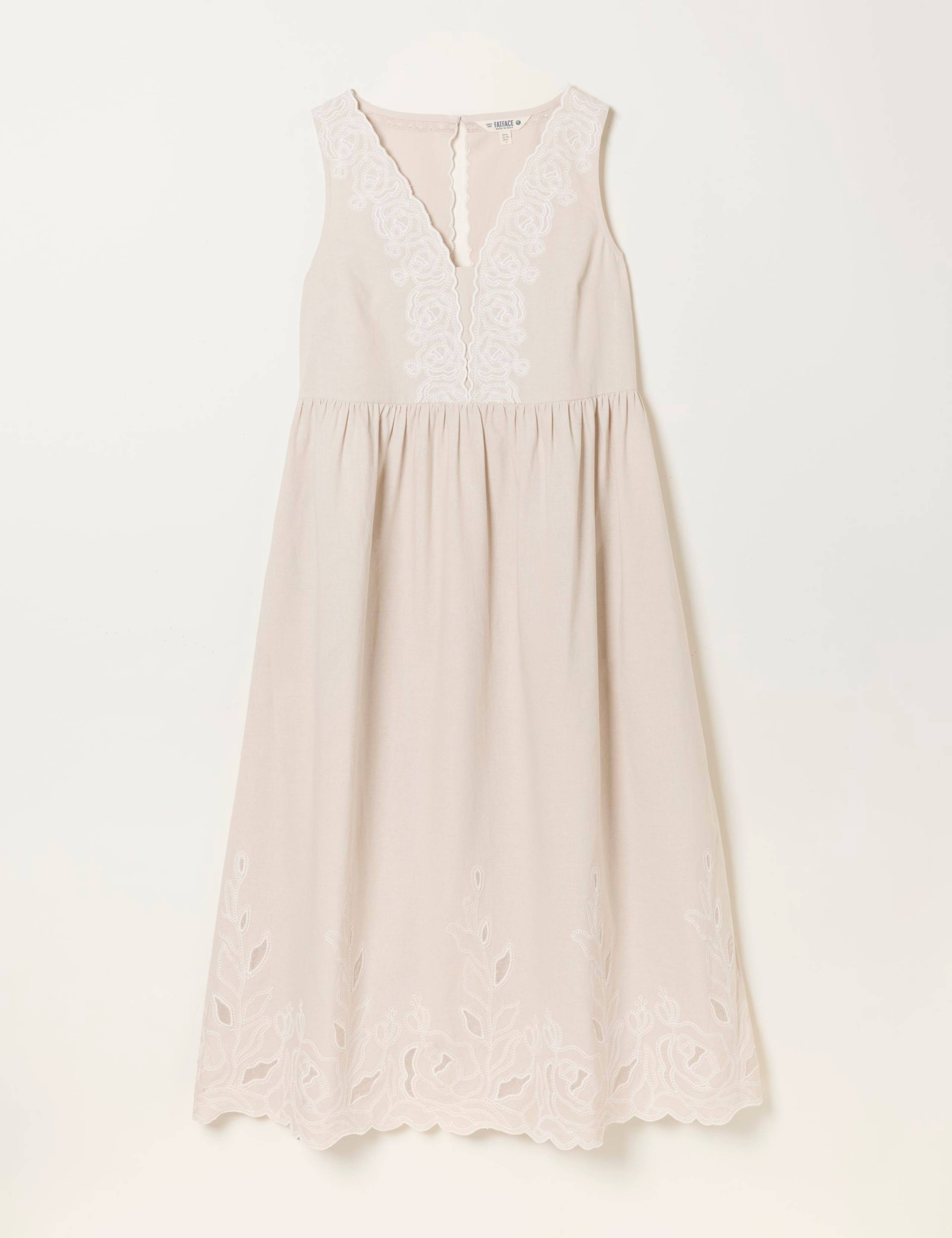 Pure Cotton Embroidered Midi Waisted Dress 2 of 5
