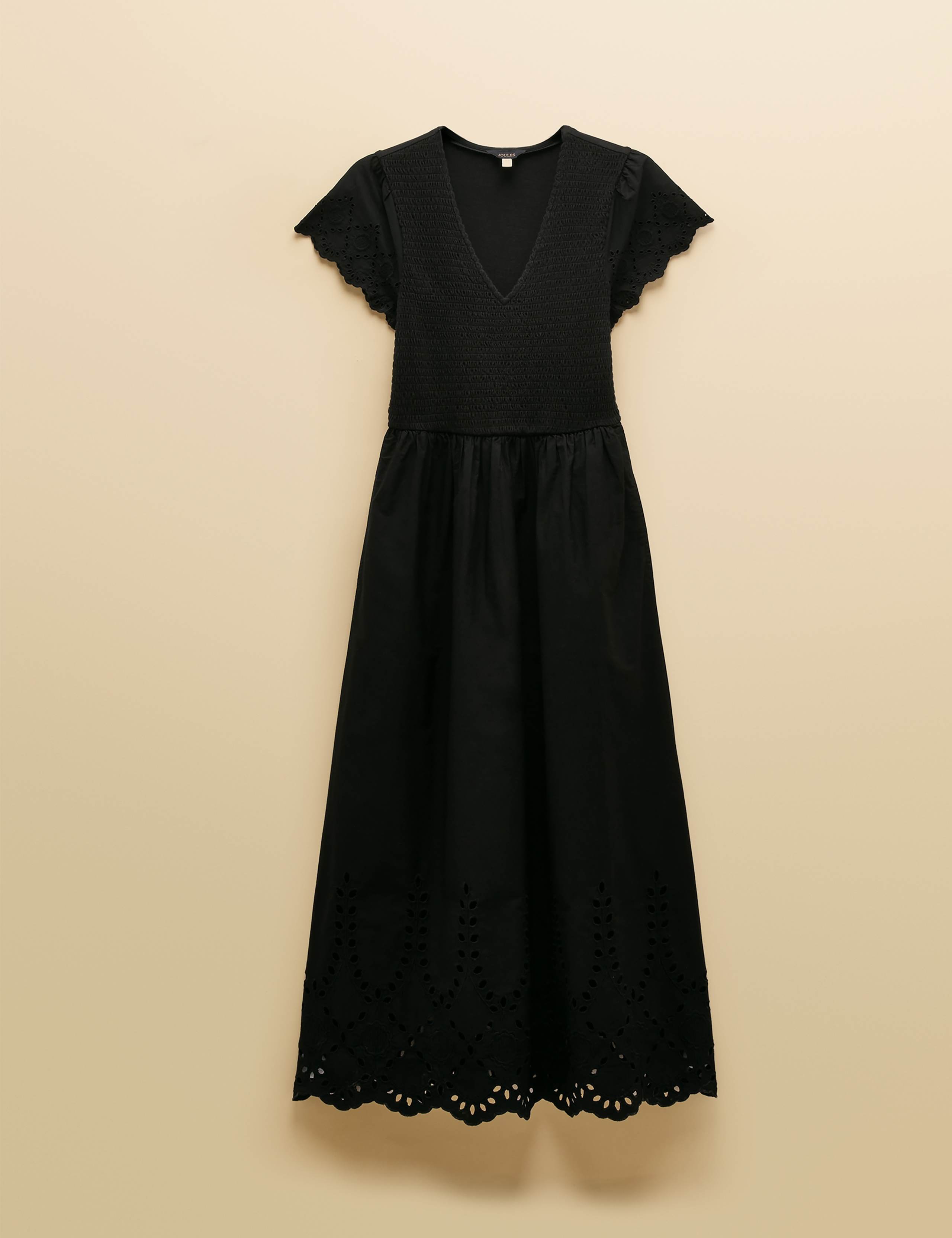 Pure Cotton Broderie V-Neck Midi Shirred Dress 2 of 8
