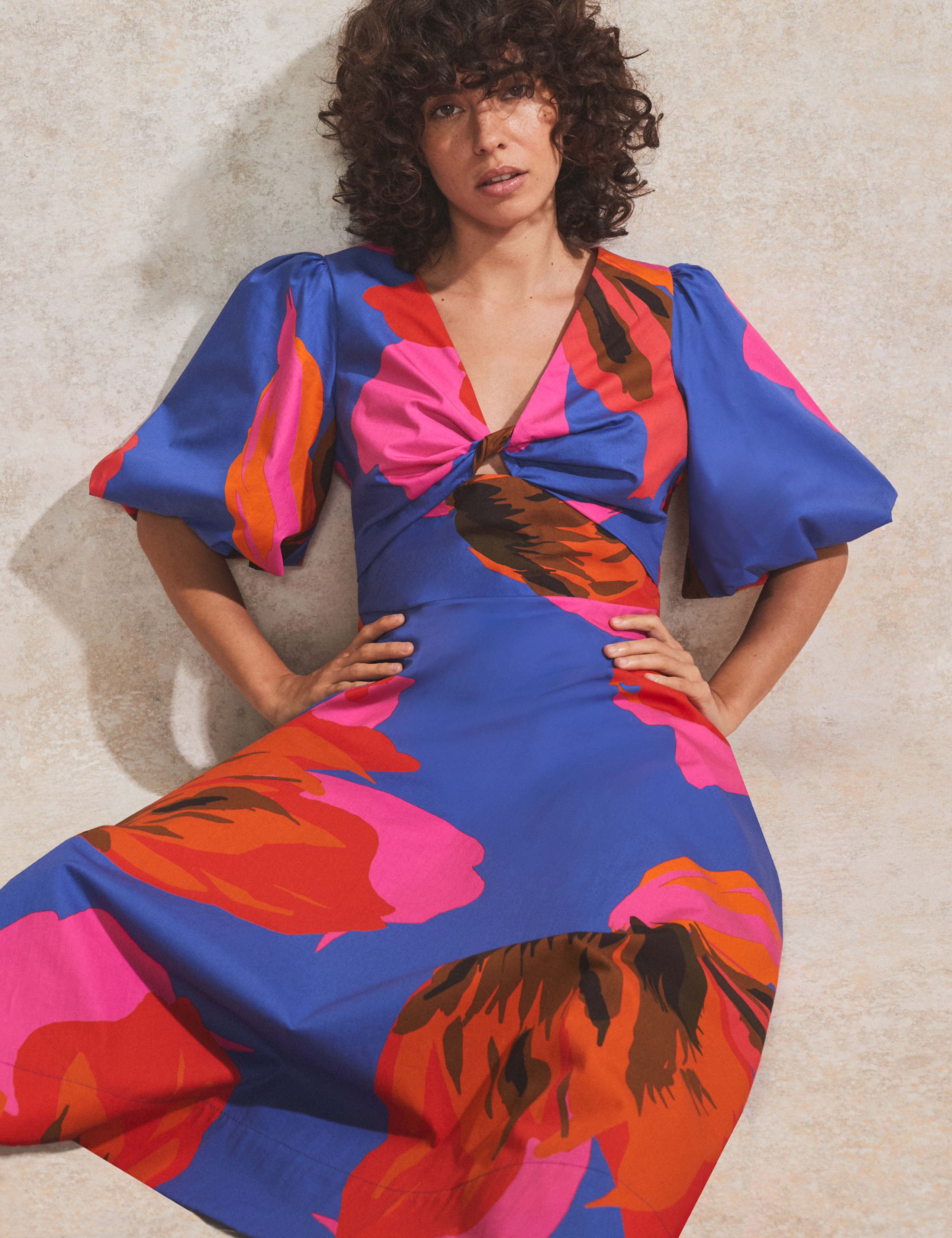 Pure Cotton Floral V-Neck Midaxi Swing Dress 3 of 4