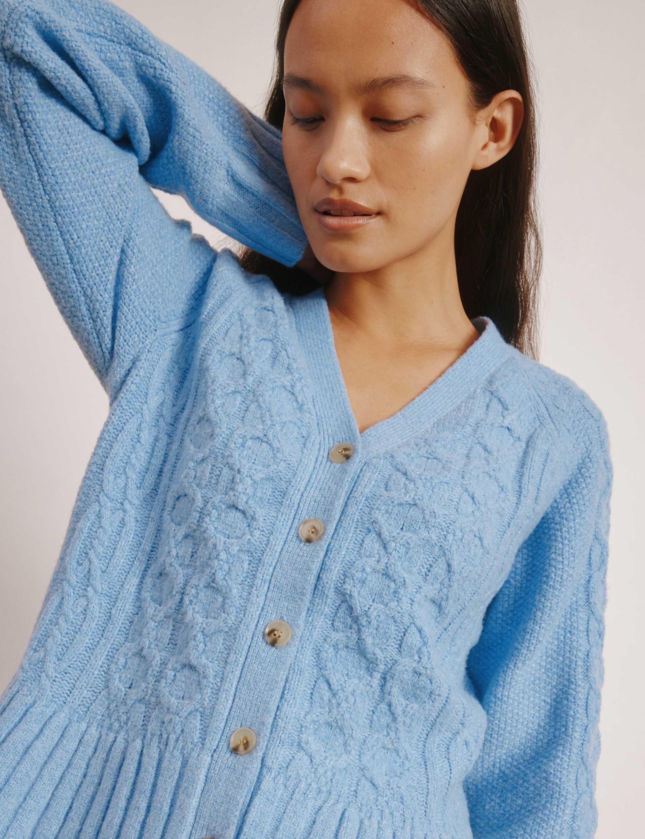 Cable Knit Peplum Cardigan with Wool 4 of 4