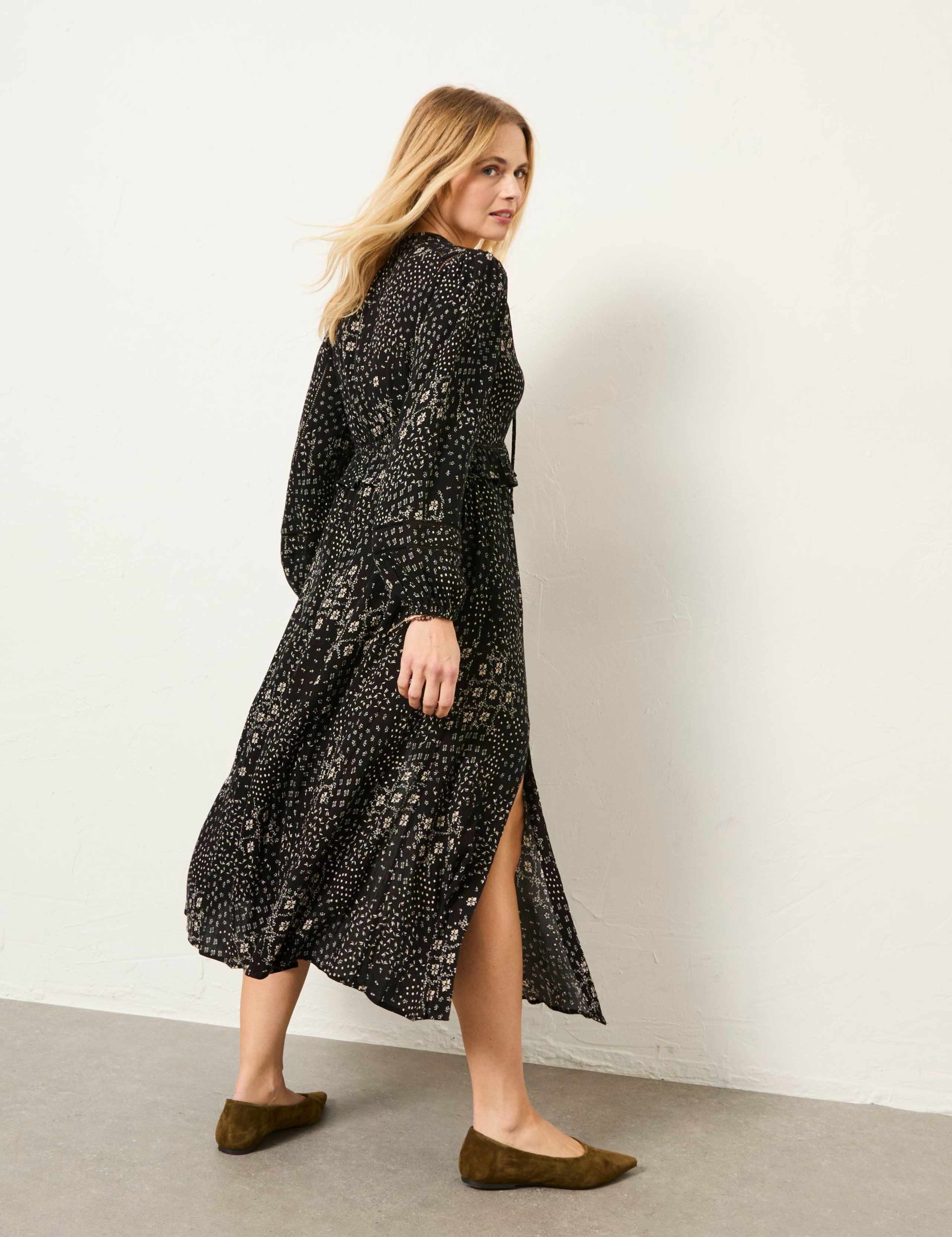 Floral Tie Neck Midi Skater Dress 3 of 7