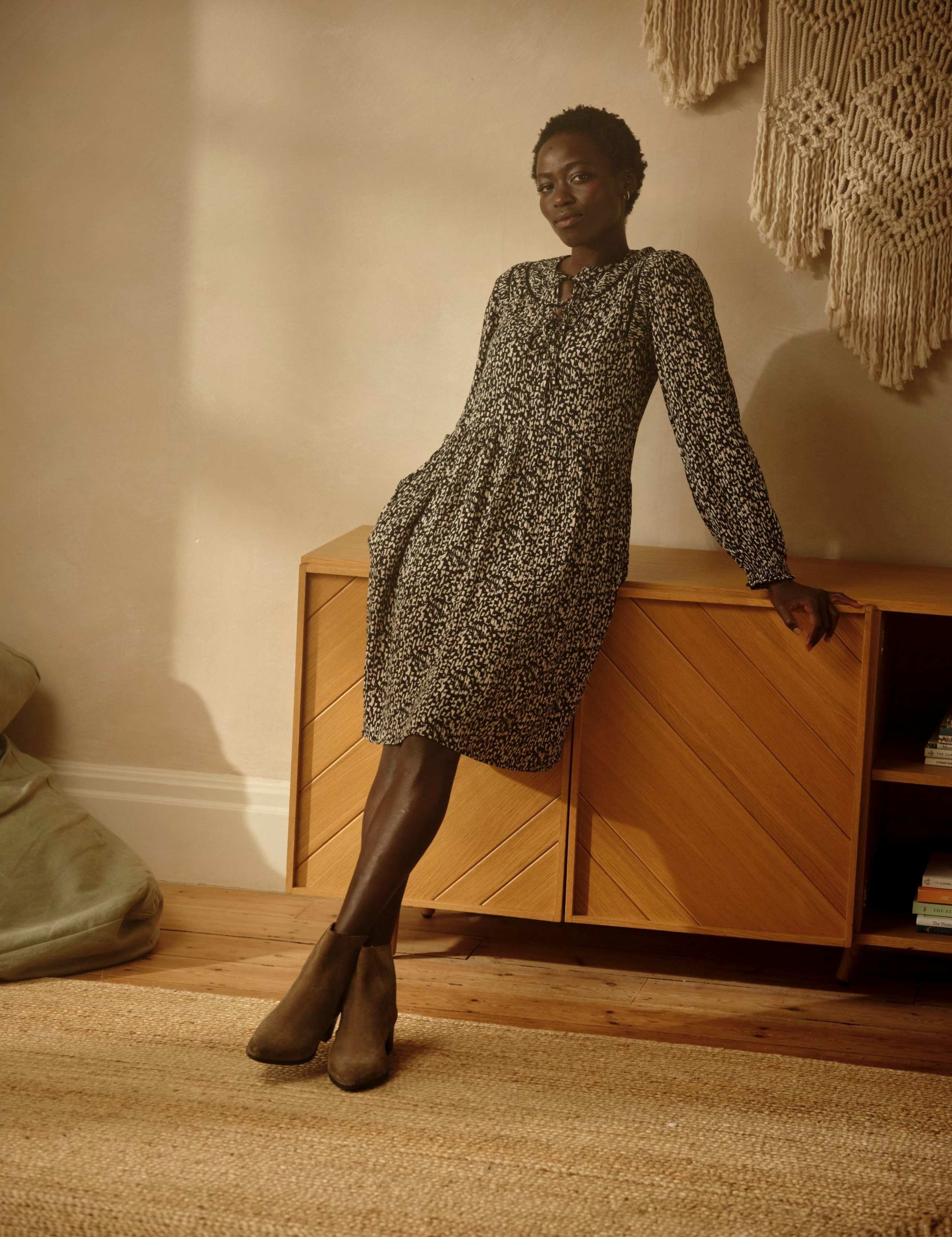 Floral Tie Neck Midi Skater Dress 4 of 7