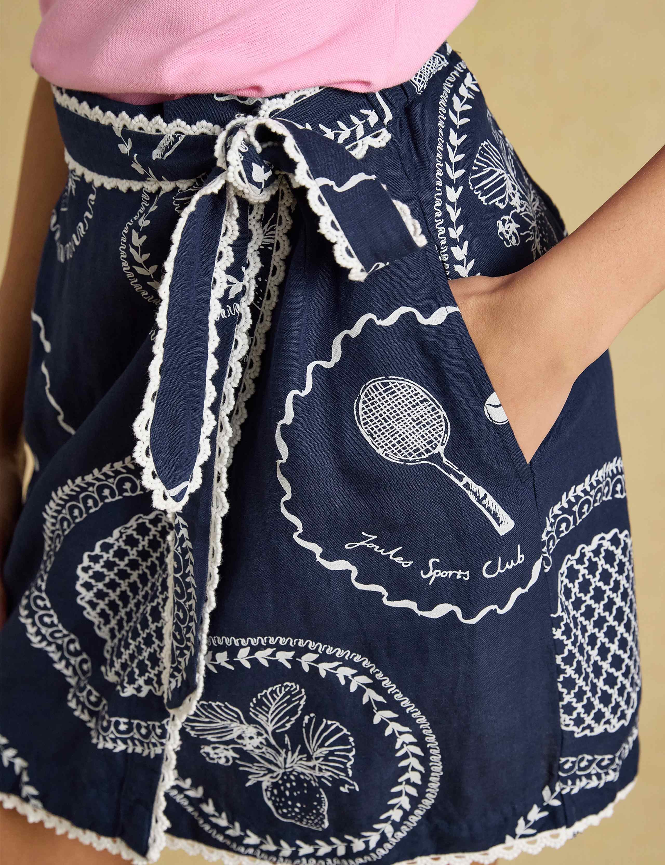 Linen Blend Tennis Print Mini Wrap Skirt 3 of 6