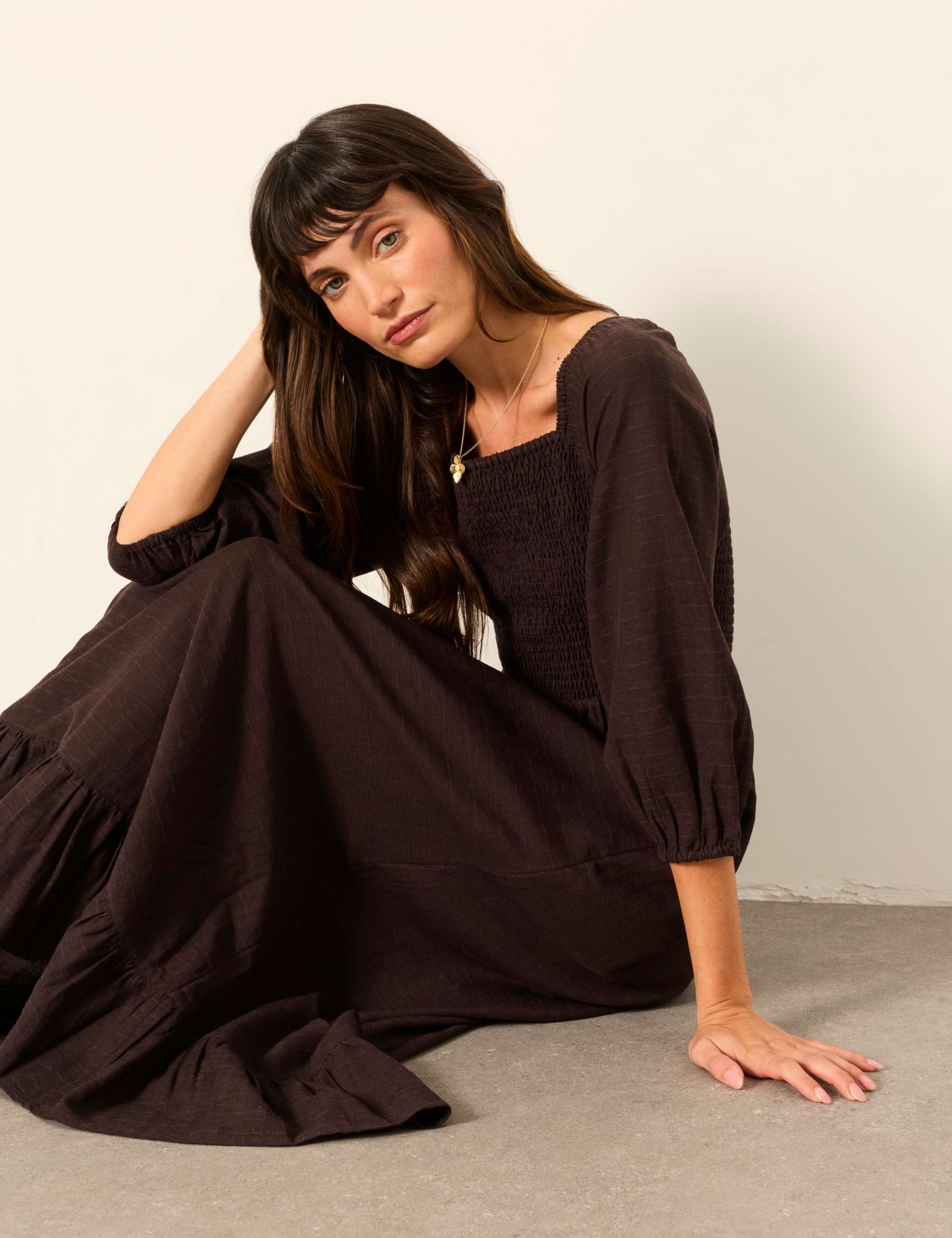 Cotton Blend Square Neck Midi Waisted Dress 5 of 6