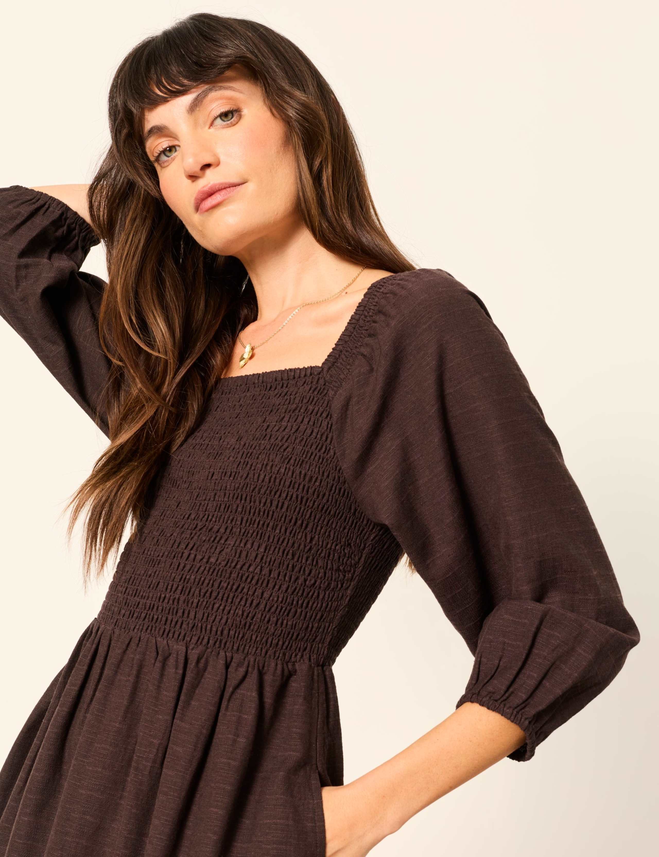 Cotton Blend Square Neck Midi Waisted Dress 6 of 6