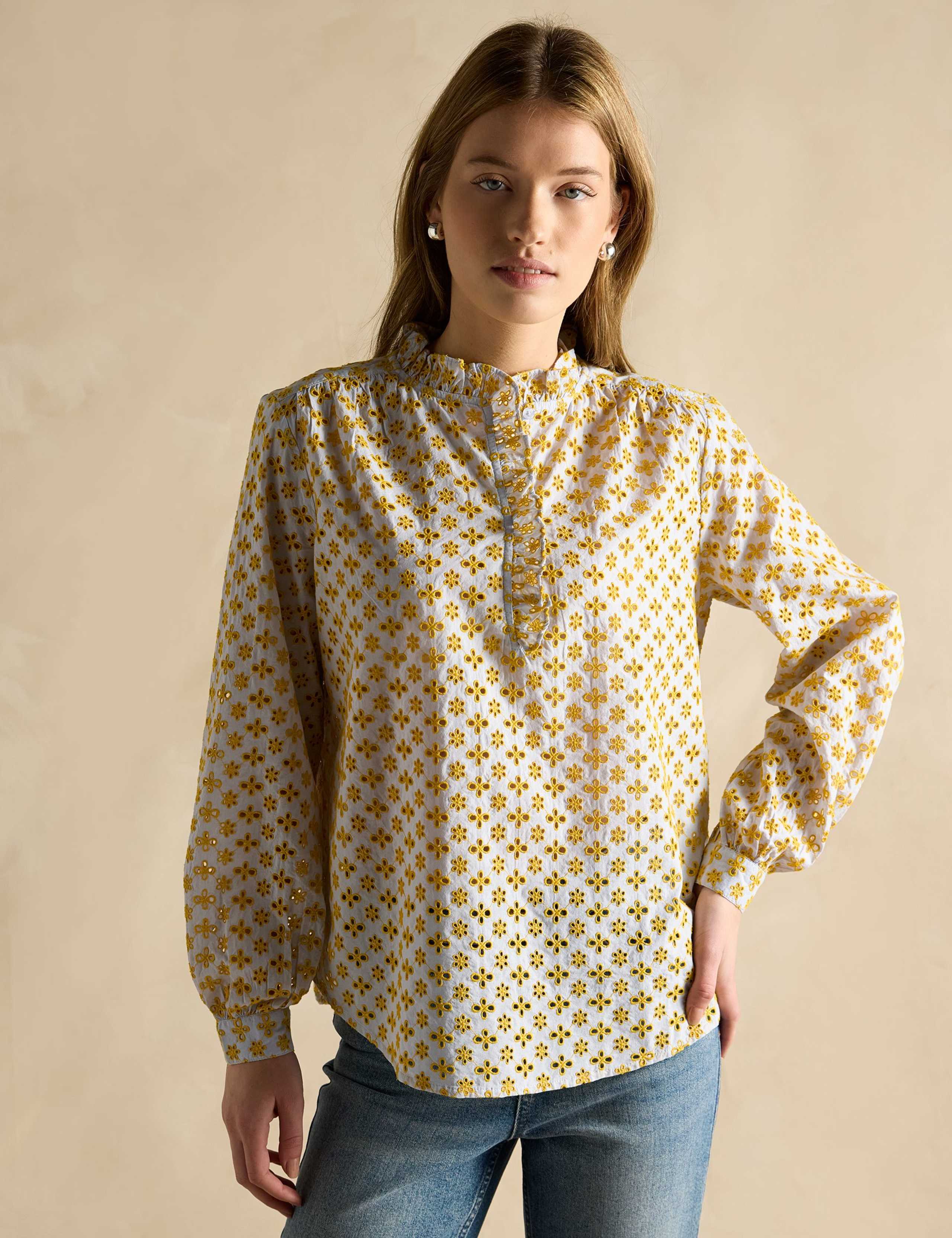 Pure Cotton Broderie Frill Detail Blouse 1 of 7