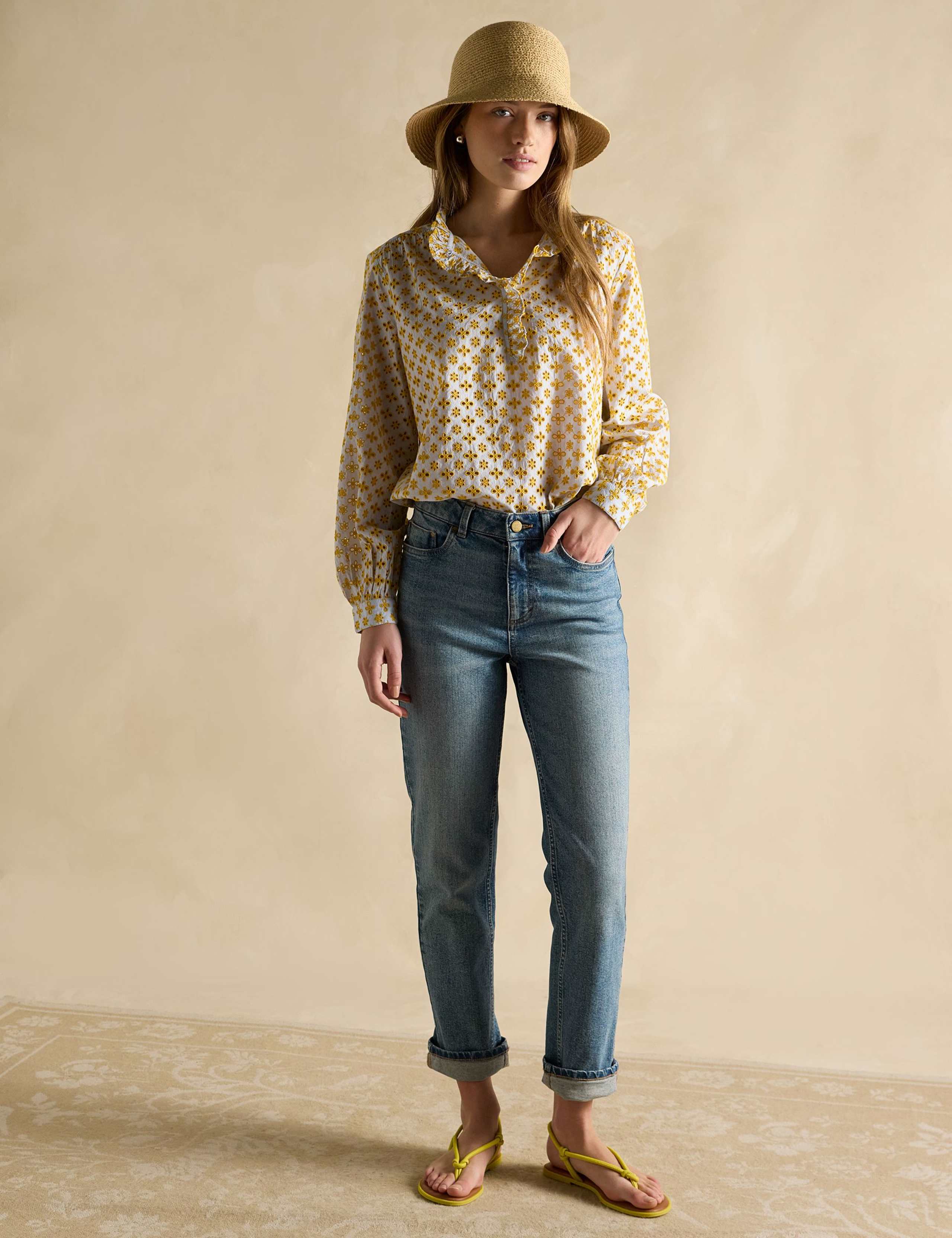 Pure Cotton Broderie Frill Detail Blouse 3 of 7