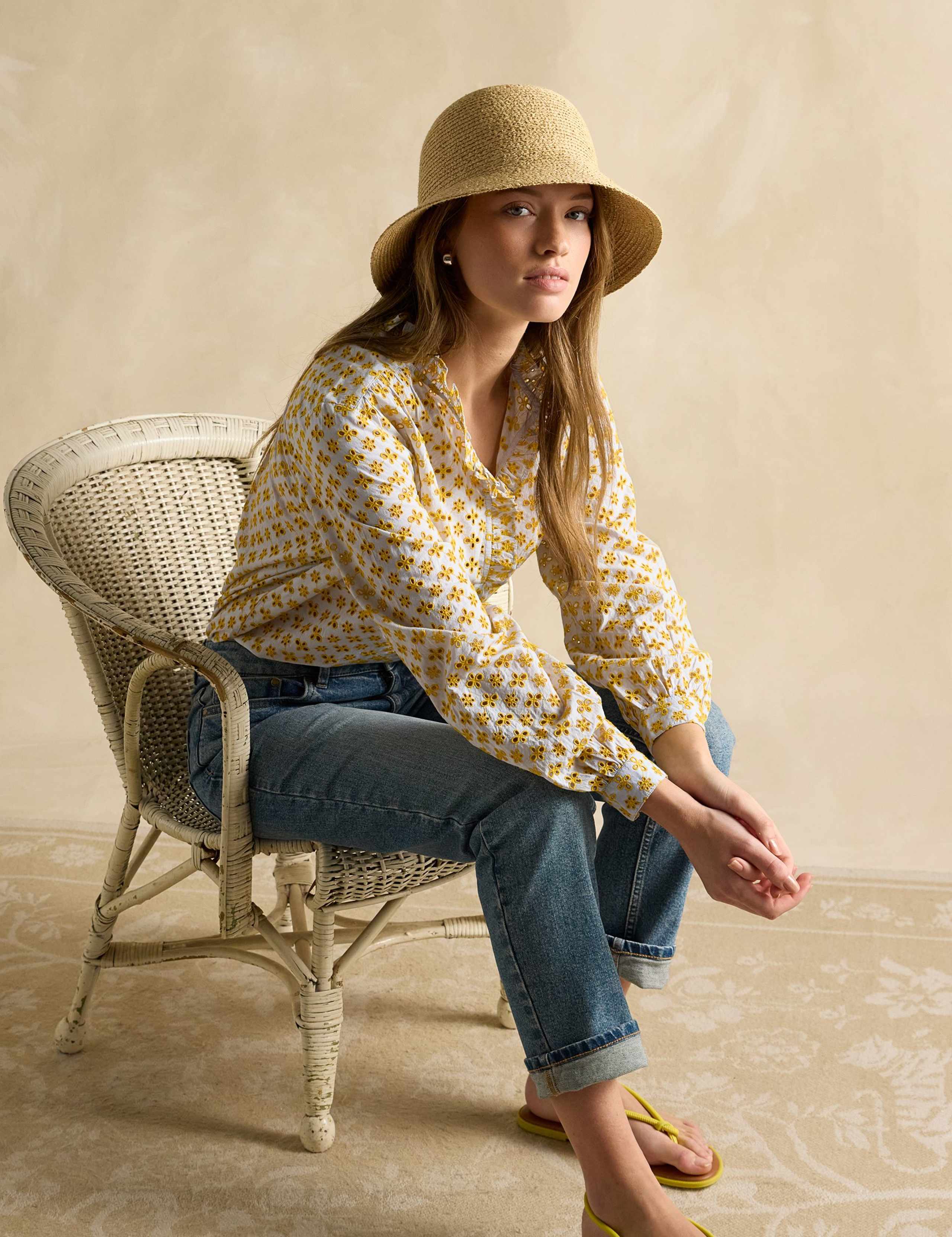 Pure Cotton Broderie Frill Detail Blouse 4 of 7