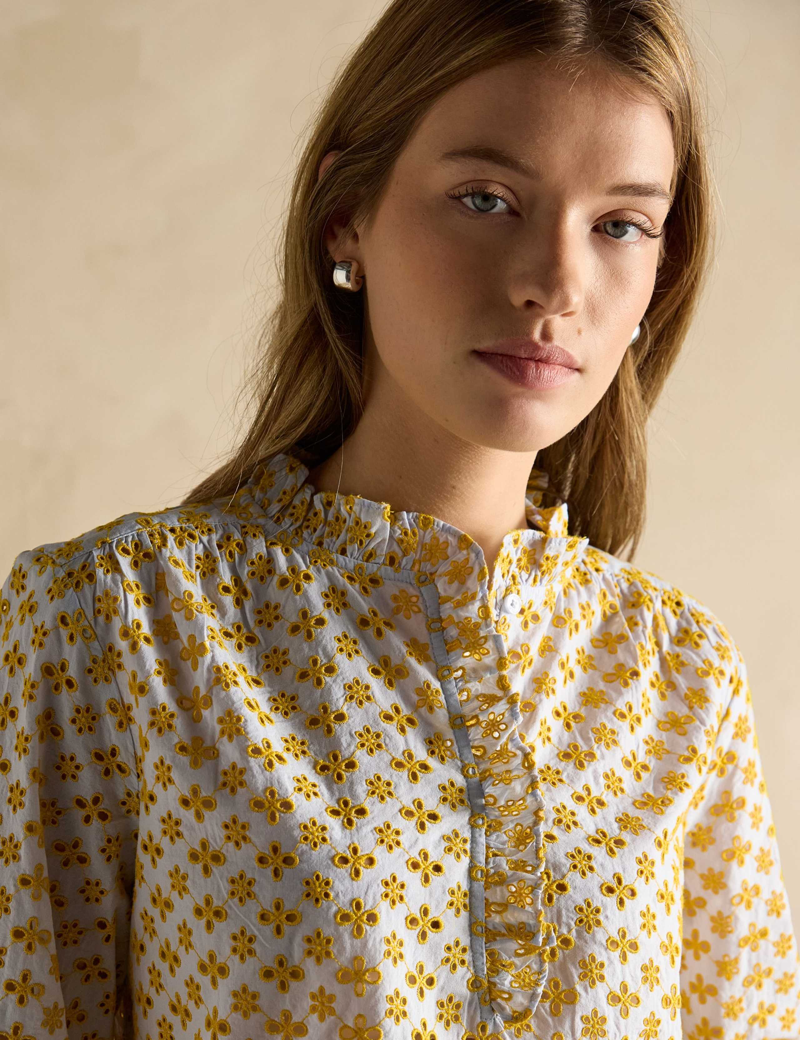 Pure Cotton Broderie Frill Detail Blouse 6 of 7