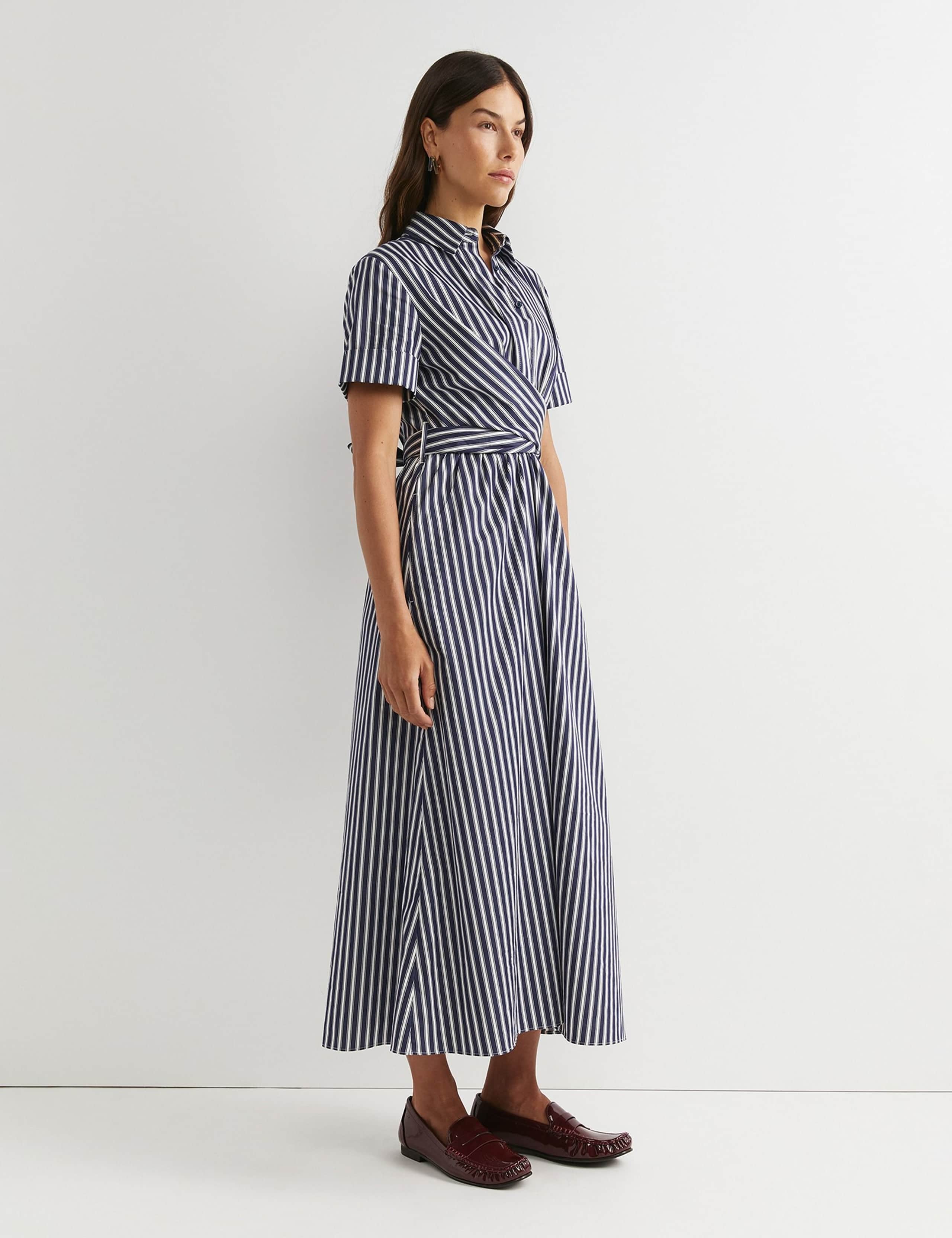 Pure Cotton Striped Twist Maxi Shirt Dress 2 of 5