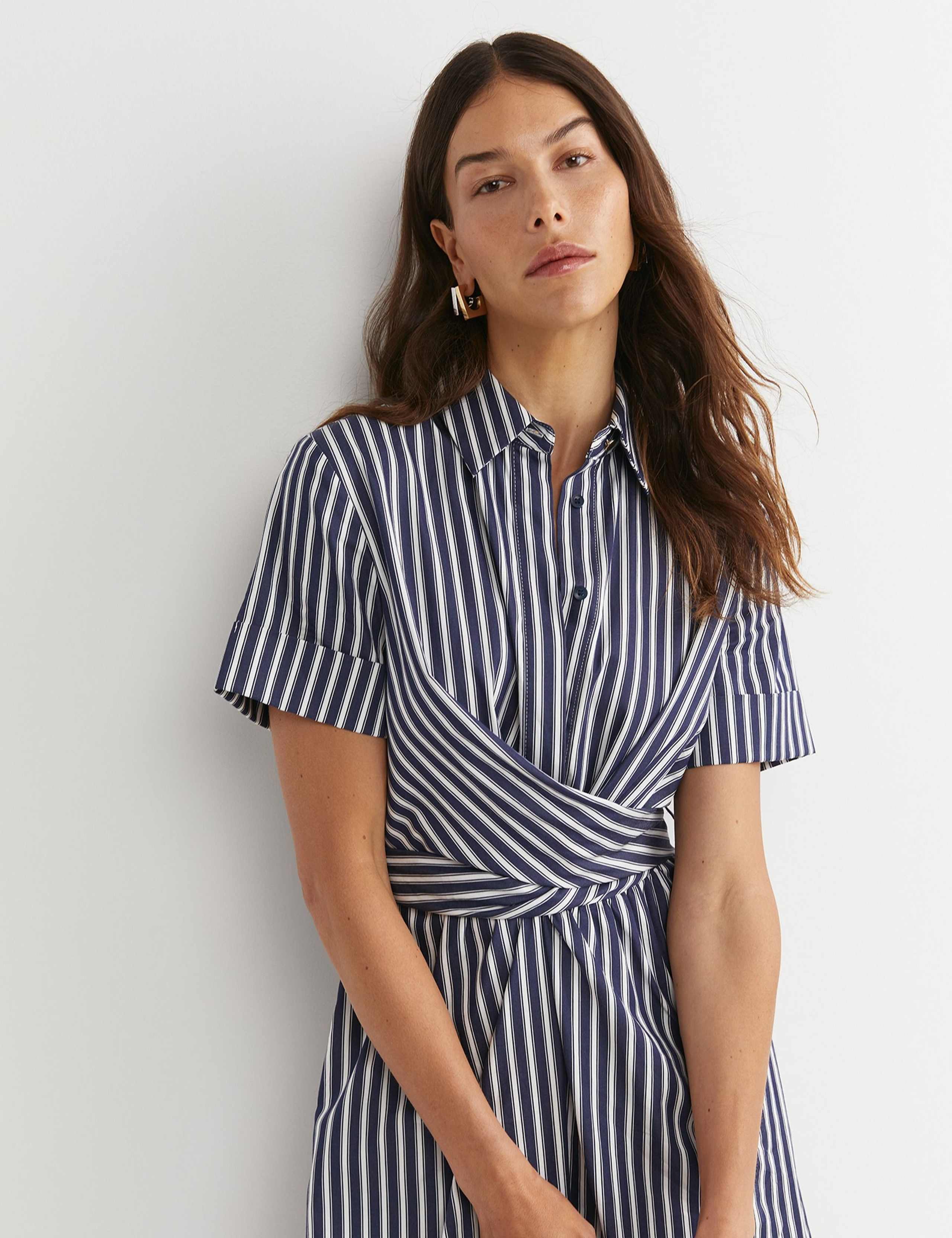 Pure Cotton Striped Twist Maxi Shirt Dress 4 of 5