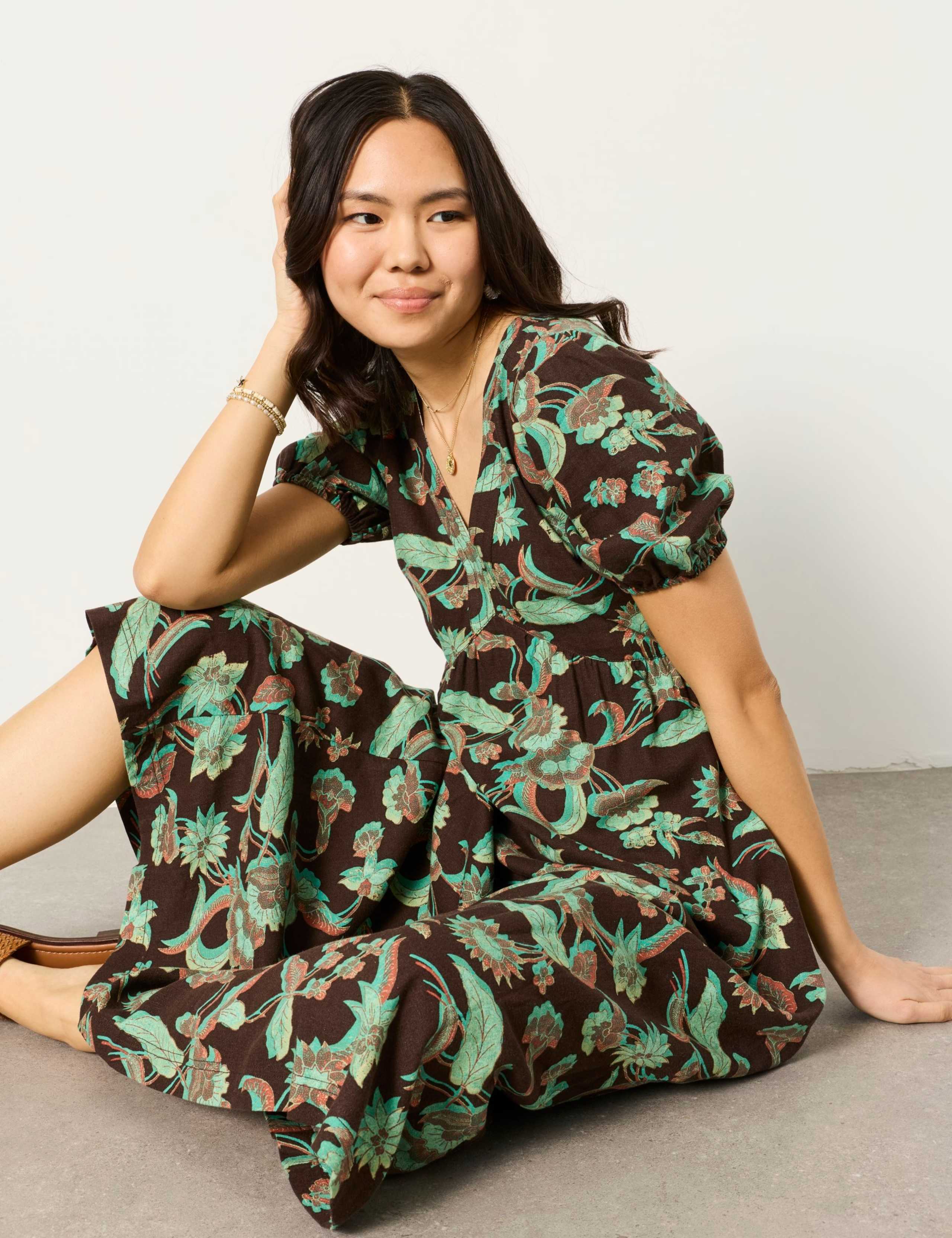 Remi Linen Rich Batik Print Midi Tea Dress 4 of 6