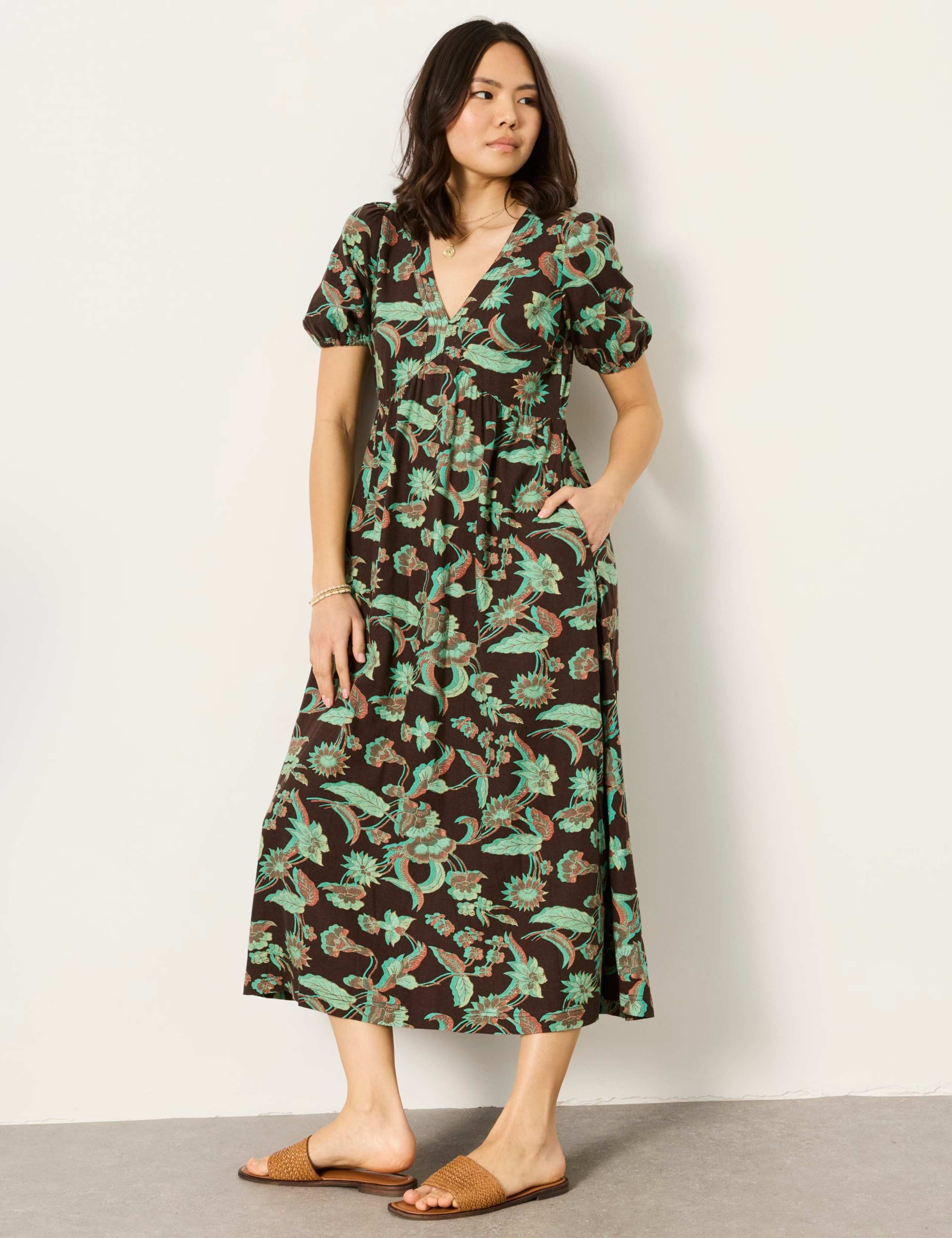 Remi Linen Rich Batik Print Midi Tea Dress 5 of 6