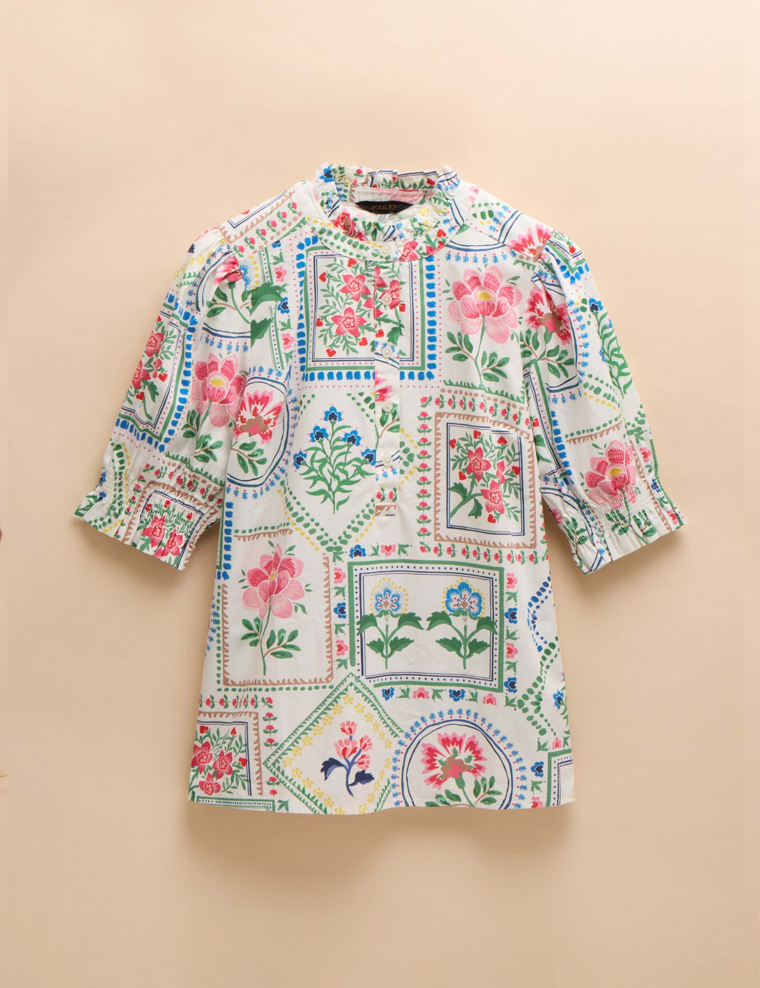 Pure Cotton Floral Frill Neck Puff Sleeve Blouse 2 of 7