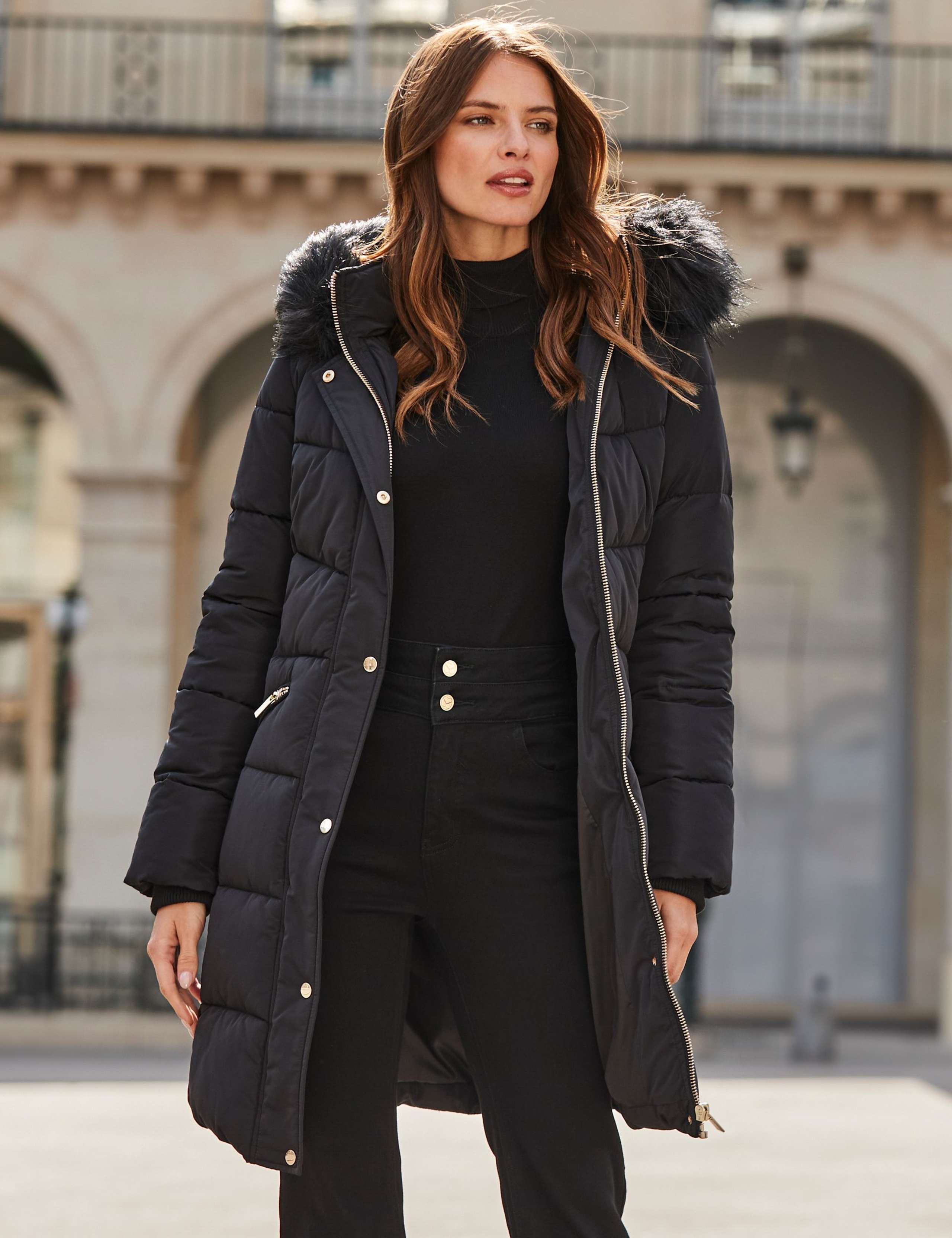 Hooded Faux Fur Trim Puffer Coat 2 of 9