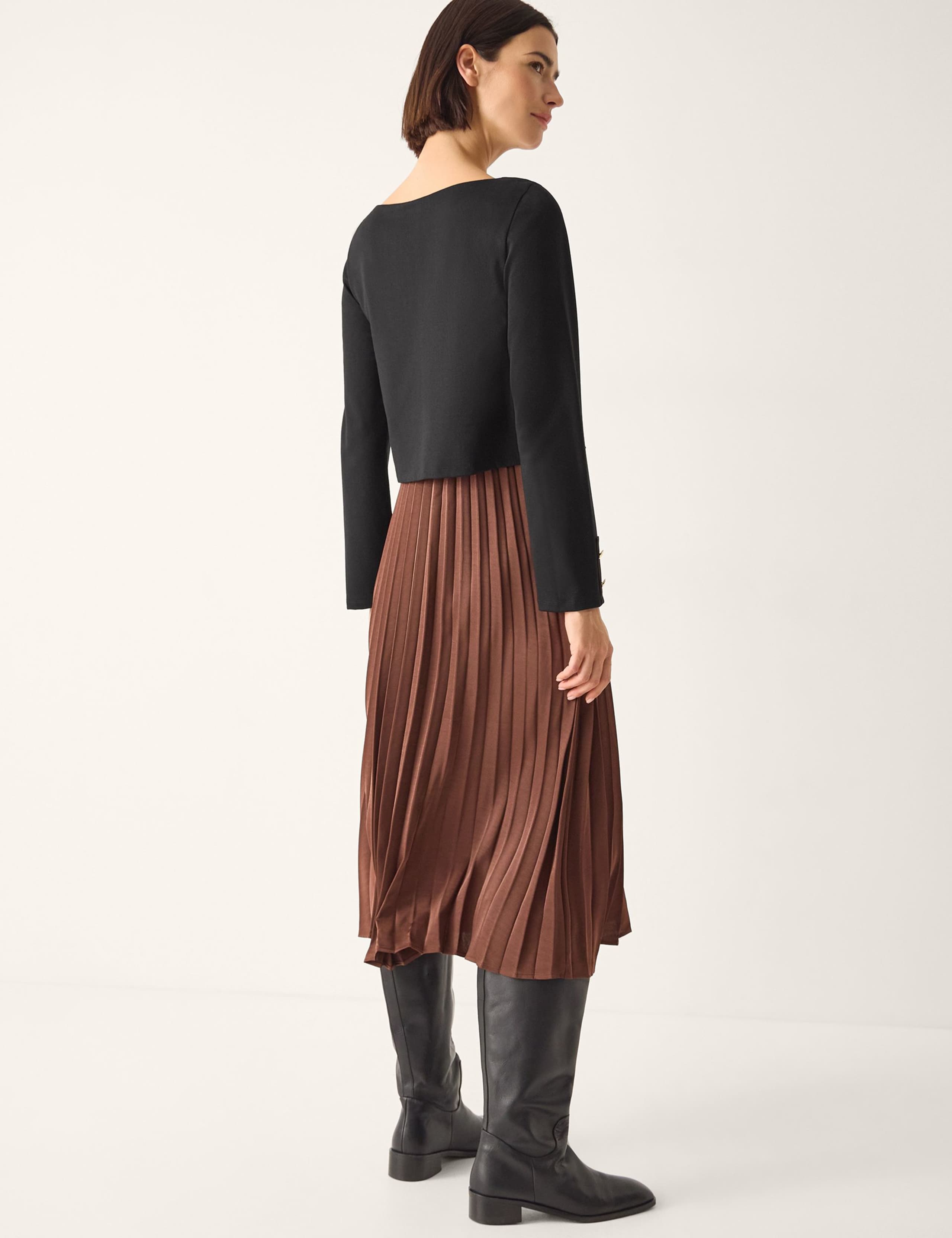 Satin Jersey Pleated Midi Waisted Dress 3 of 6