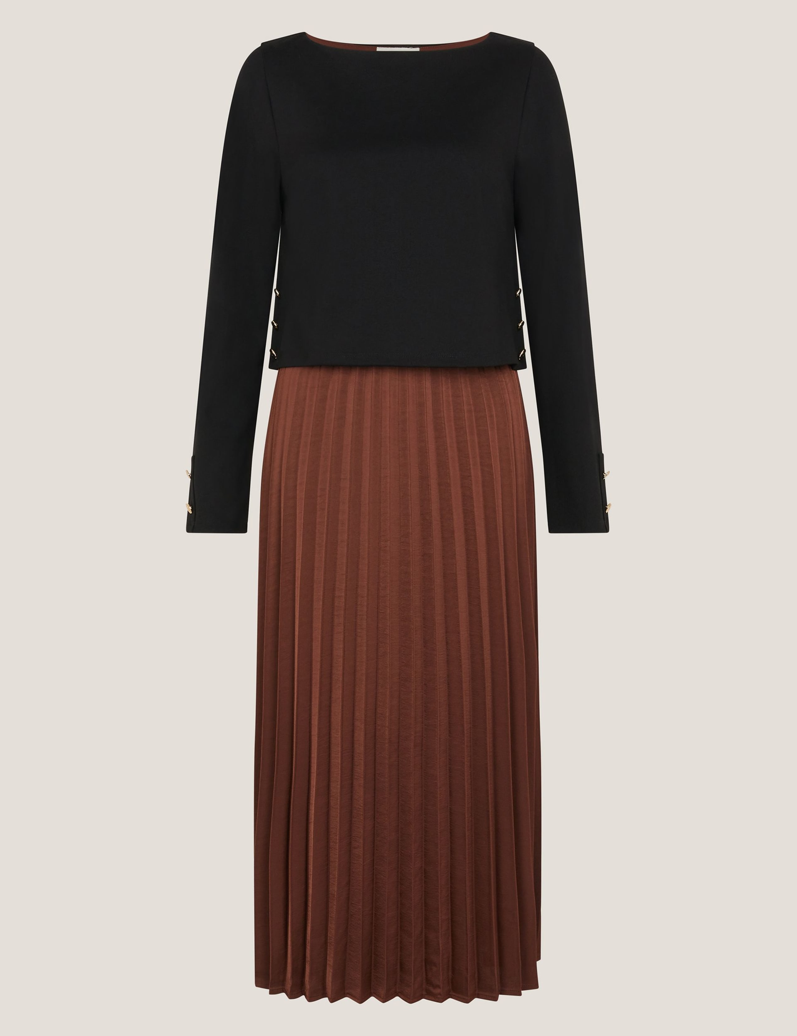 Satin Jersey Pleated Midi Waisted Dress 2 of 6
