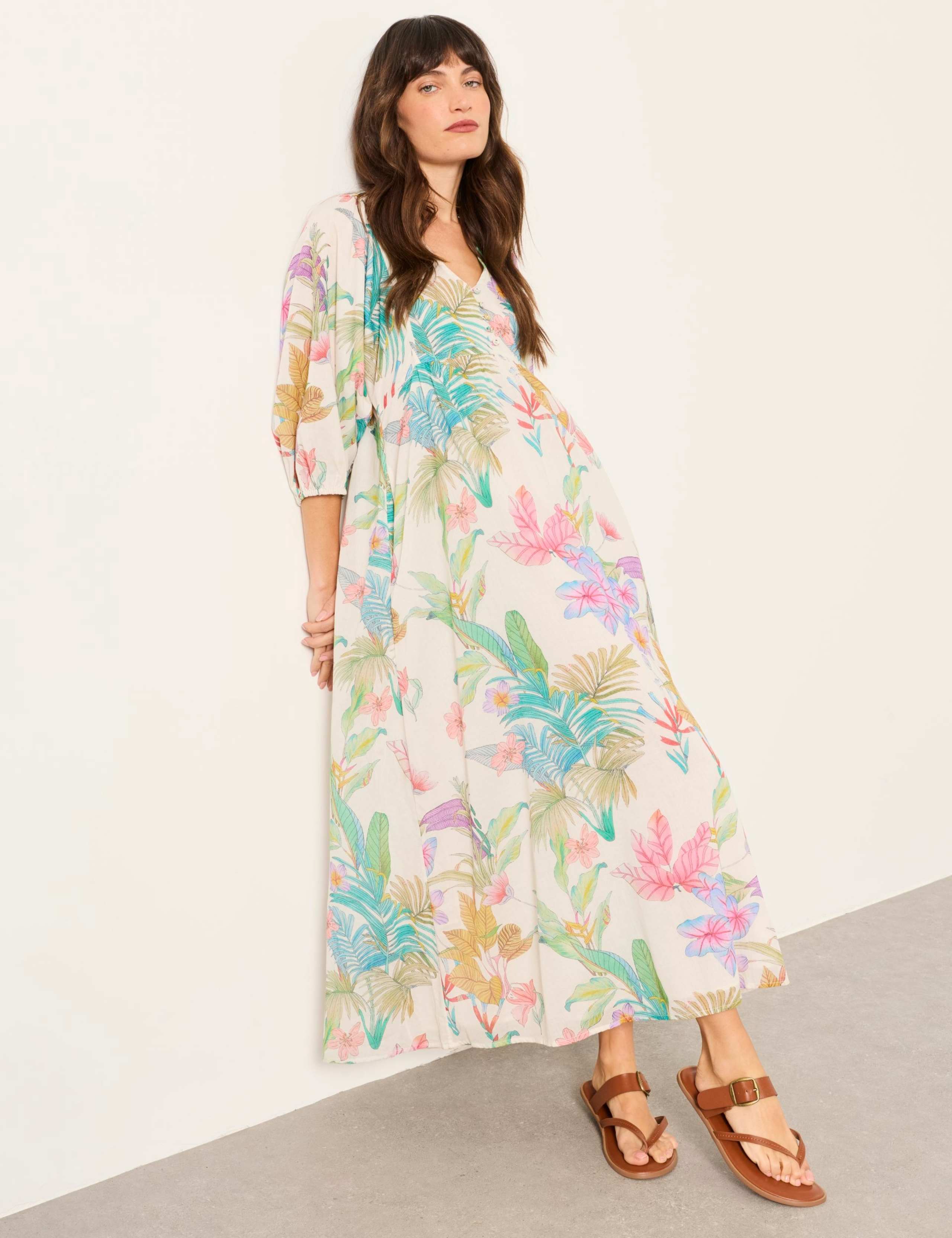 Pure Cotton Floral V-Neck Maxi Tea Dress 1 of 6