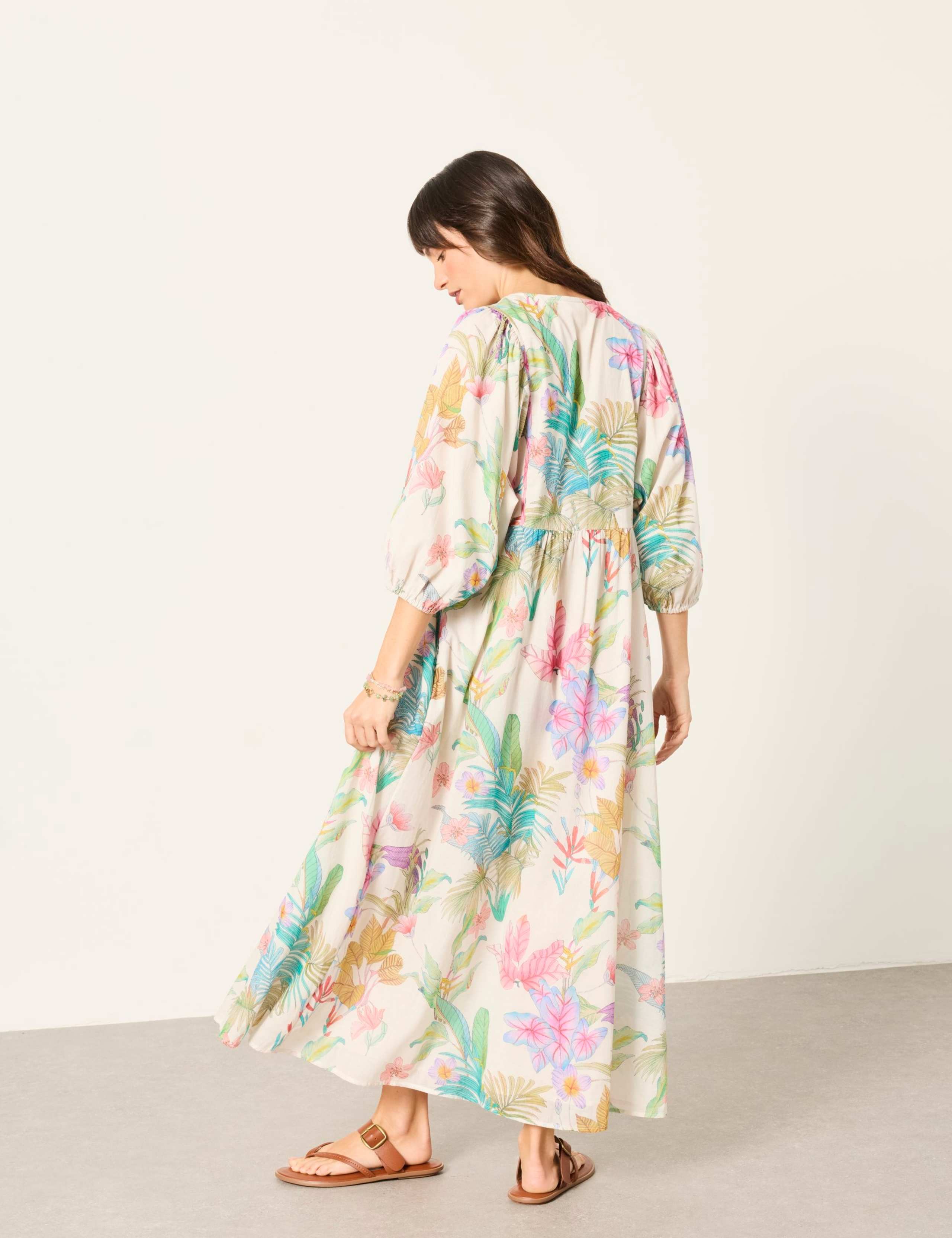 Pure Cotton Floral V-Neck Maxi Tea Dress 3 of 6