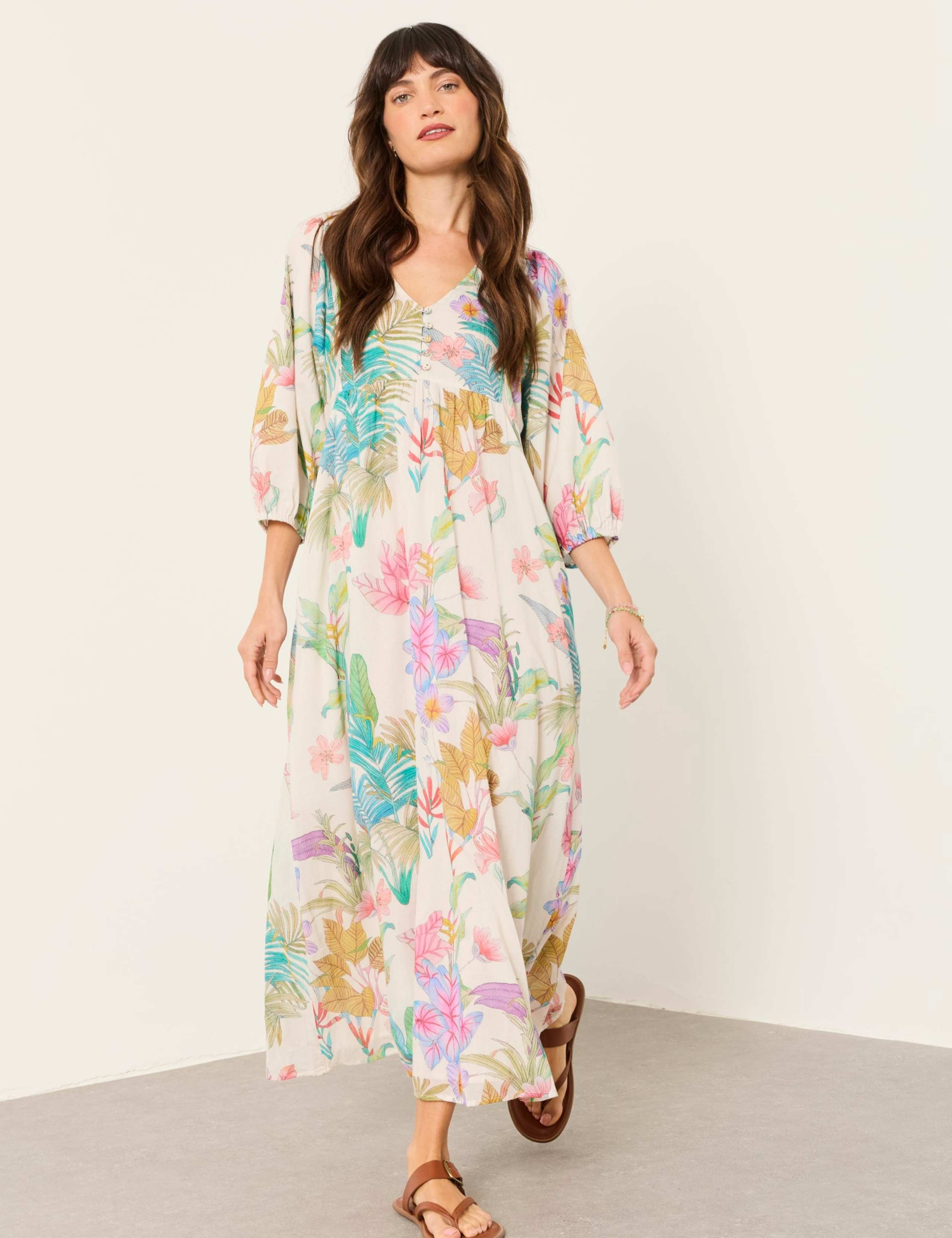 Pure Cotton Floral V-Neck Maxi Tea Dress 4 of 6