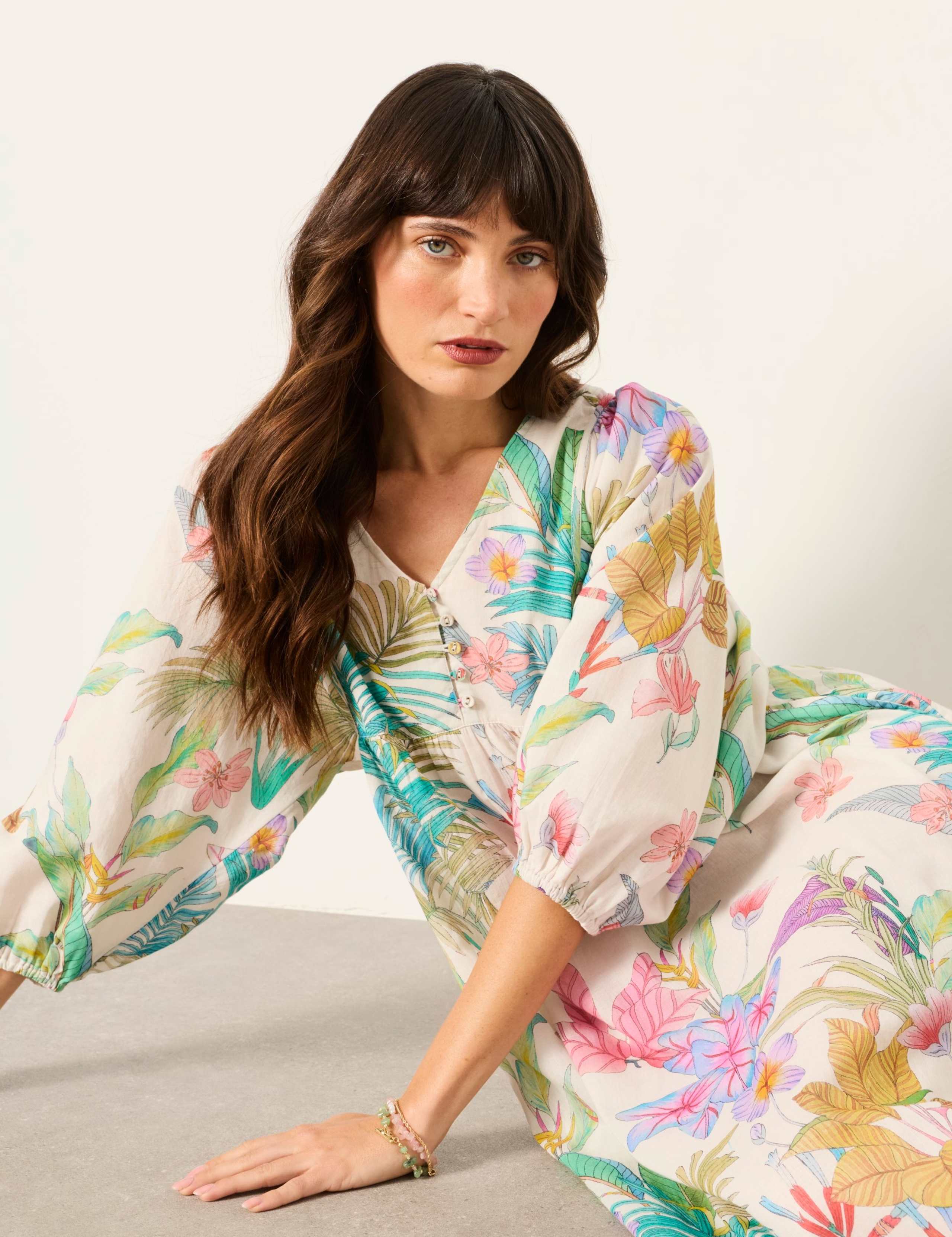 Pure Cotton Floral V-Neck Maxi Tea Dress 5 of 6