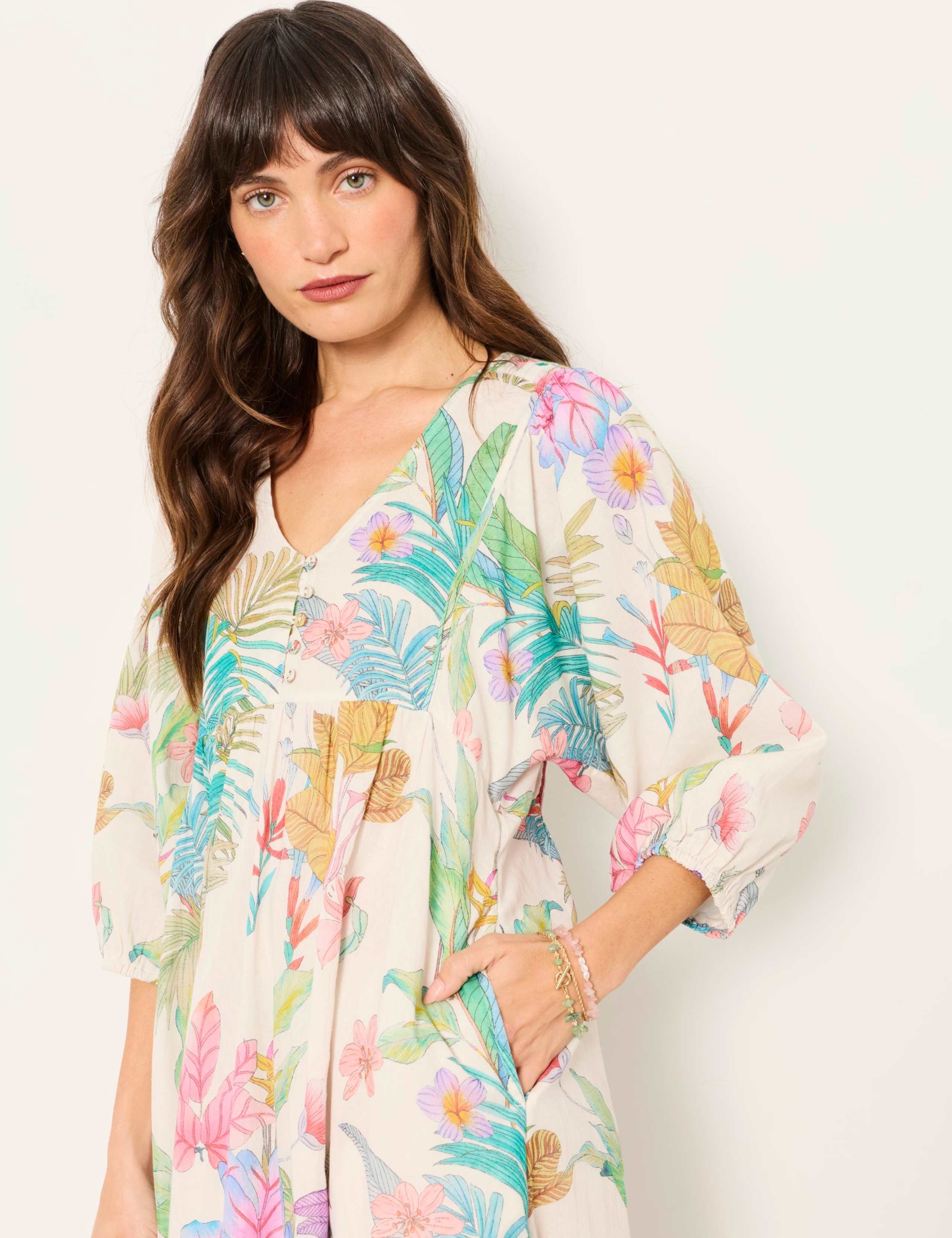 Pure Cotton Floral V-Neck Maxi Tea Dress 6 of 6