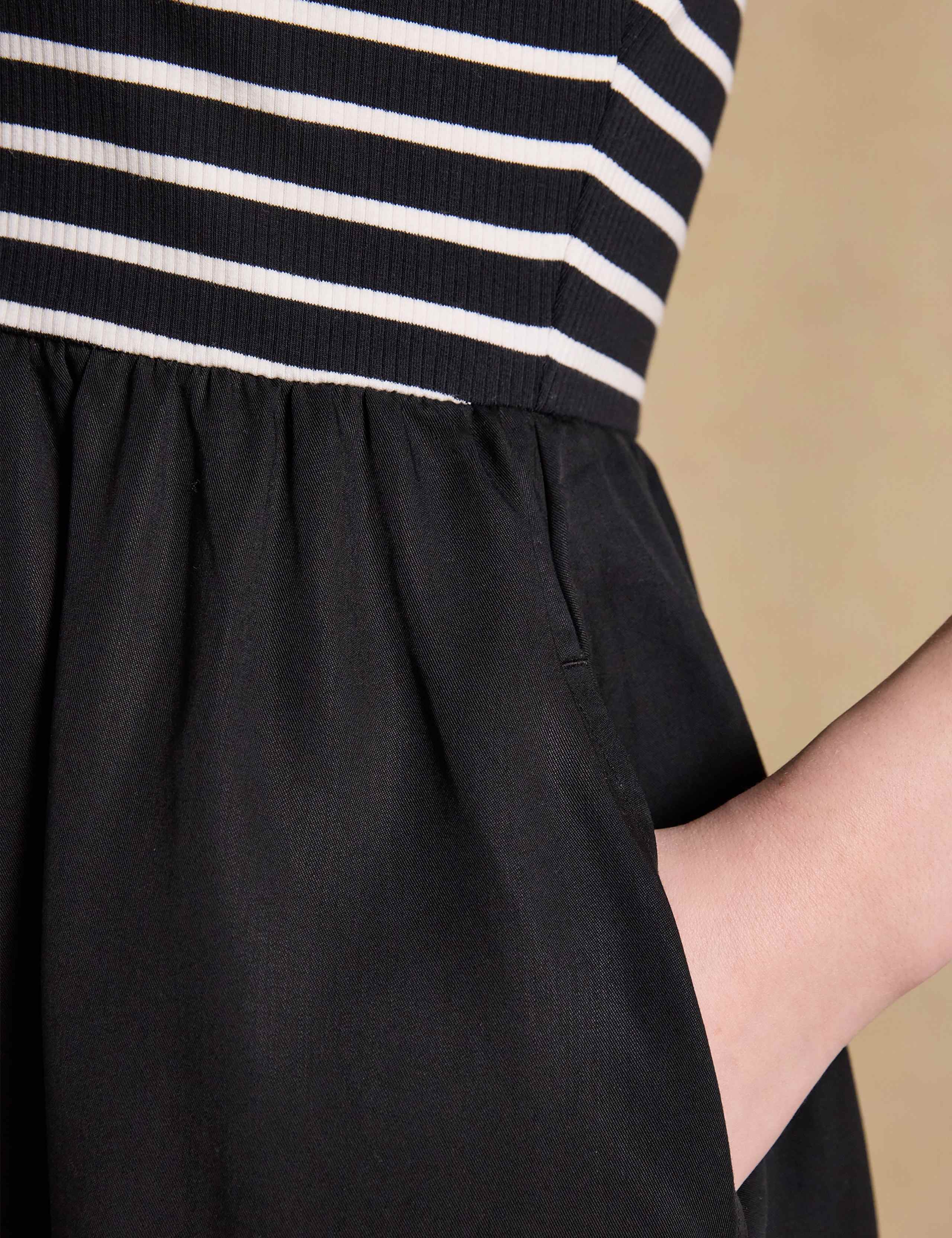 Jersey Striped V-Neck Midi Waisted Dress 3 of 8