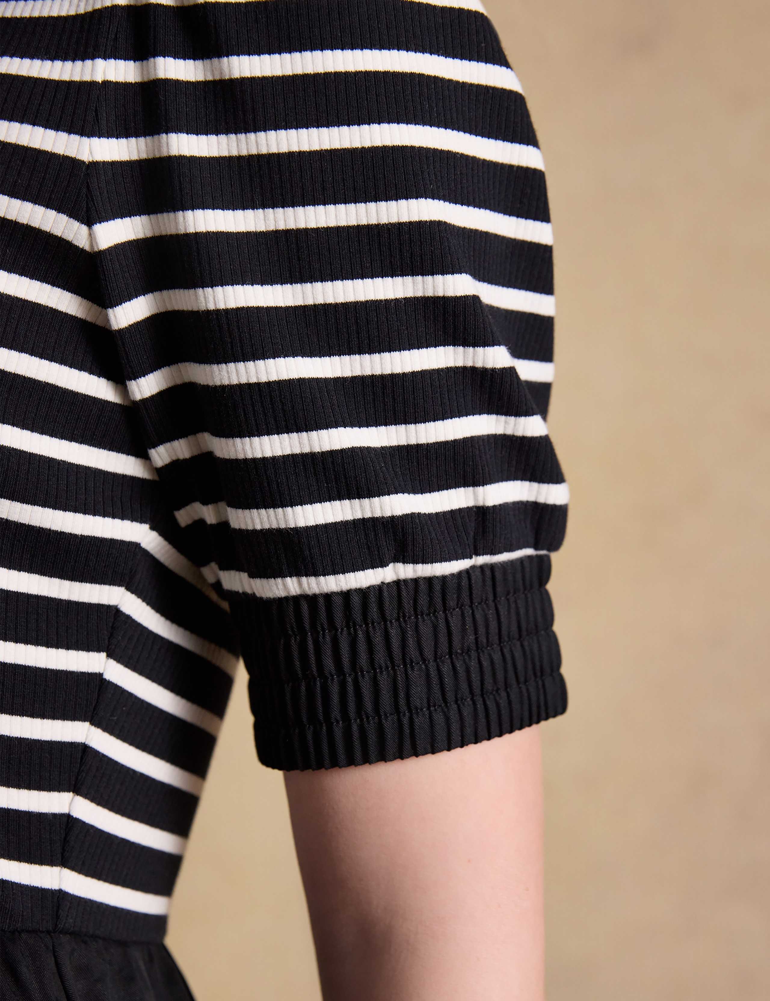 Jersey Striped V-Neck Midi Waisted Dress 4 of 8