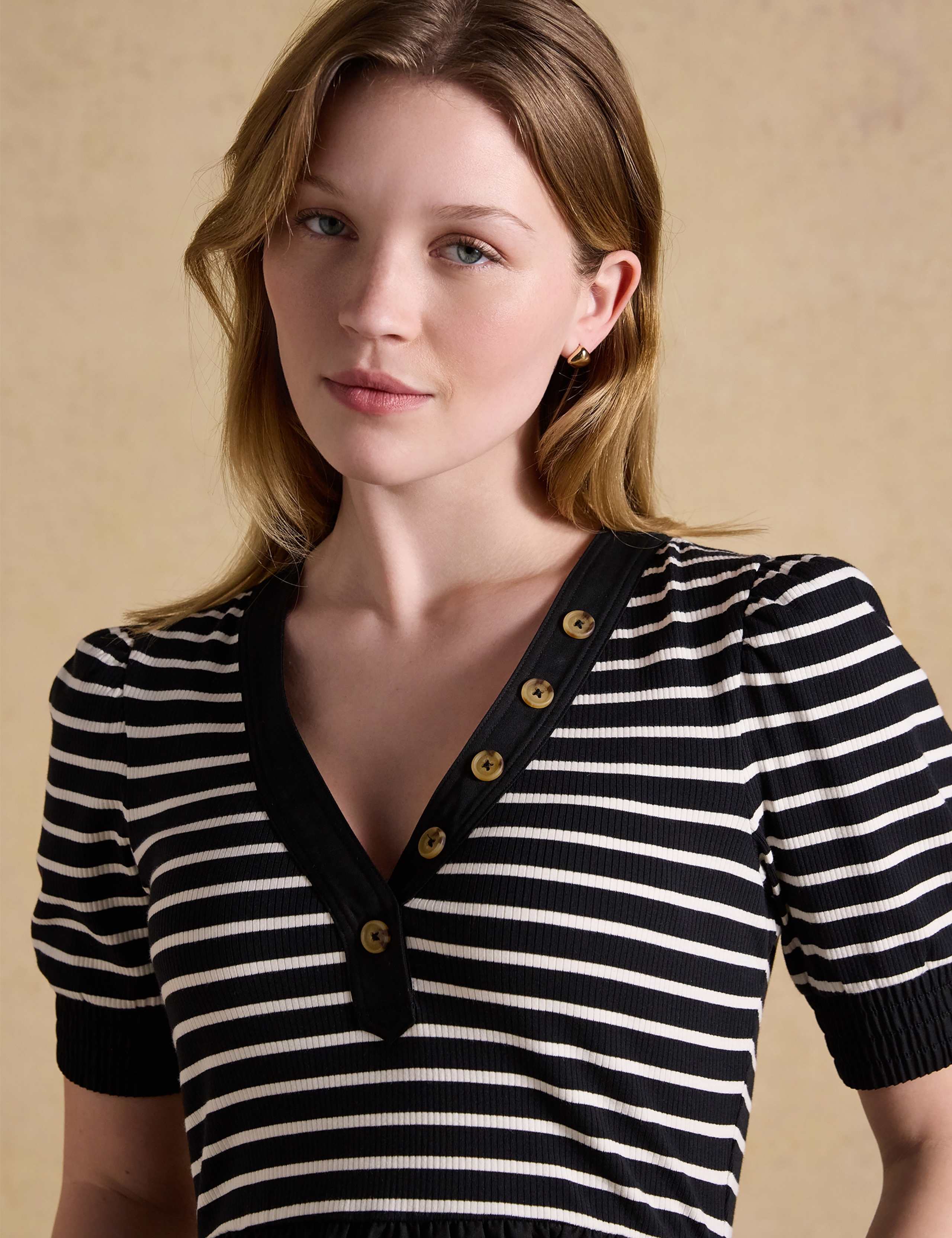 Jersey Striped V-Neck Midi Waisted Dress 8 of 8