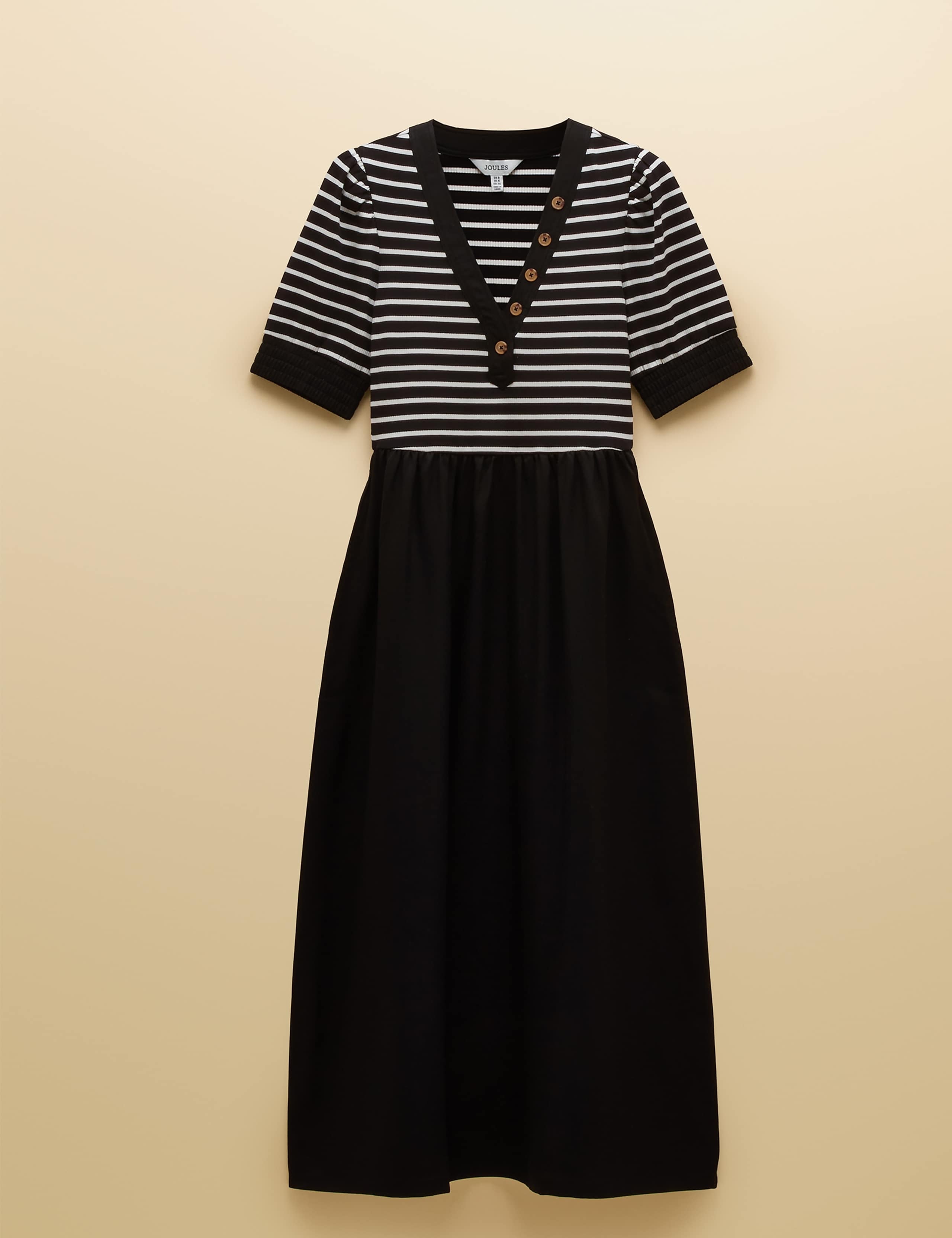 Jersey Striped V-Neck Midi Waisted Dress 2 of 8