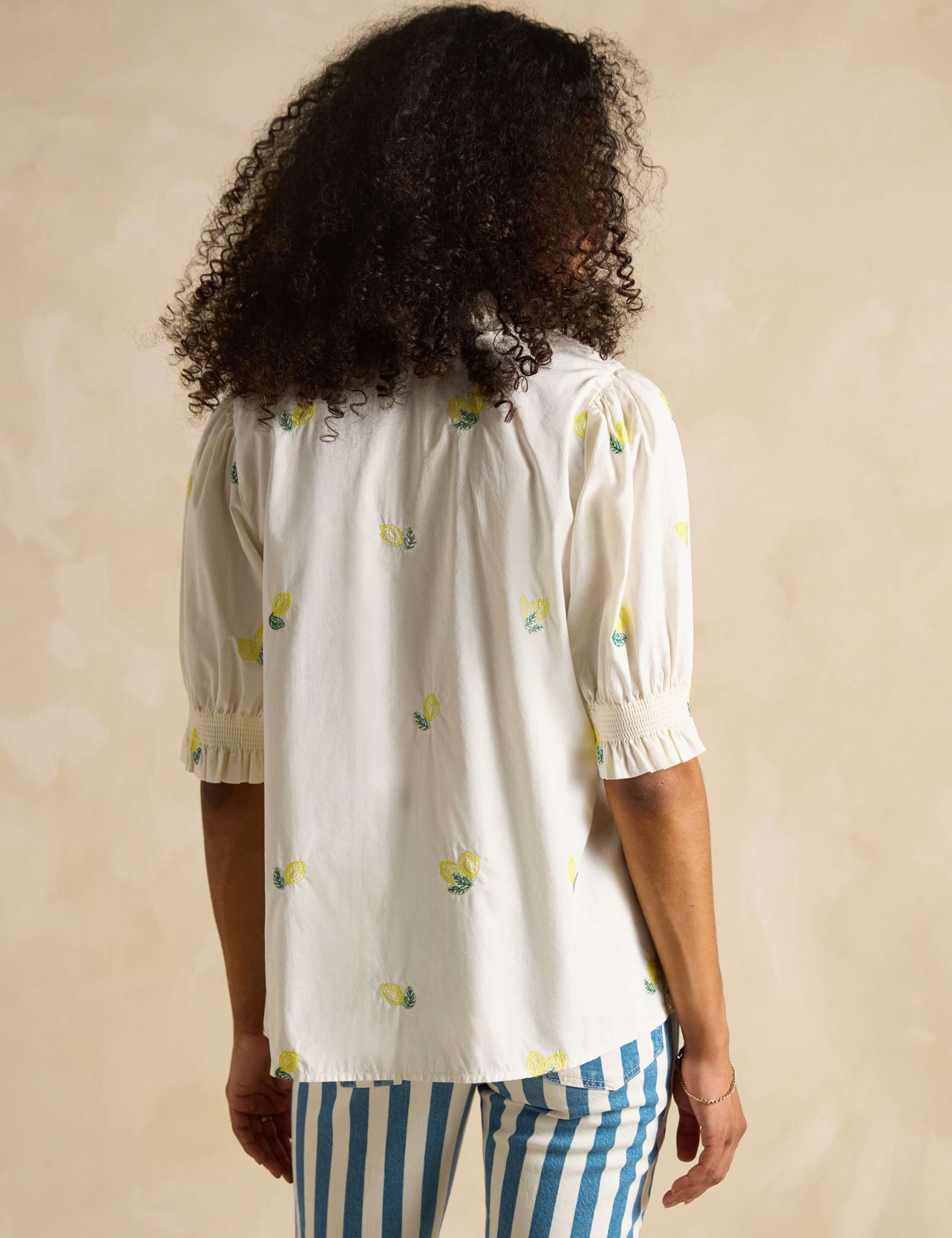 Pure Cotton Embroidered Puff Sleeve Blouse 4 of 6